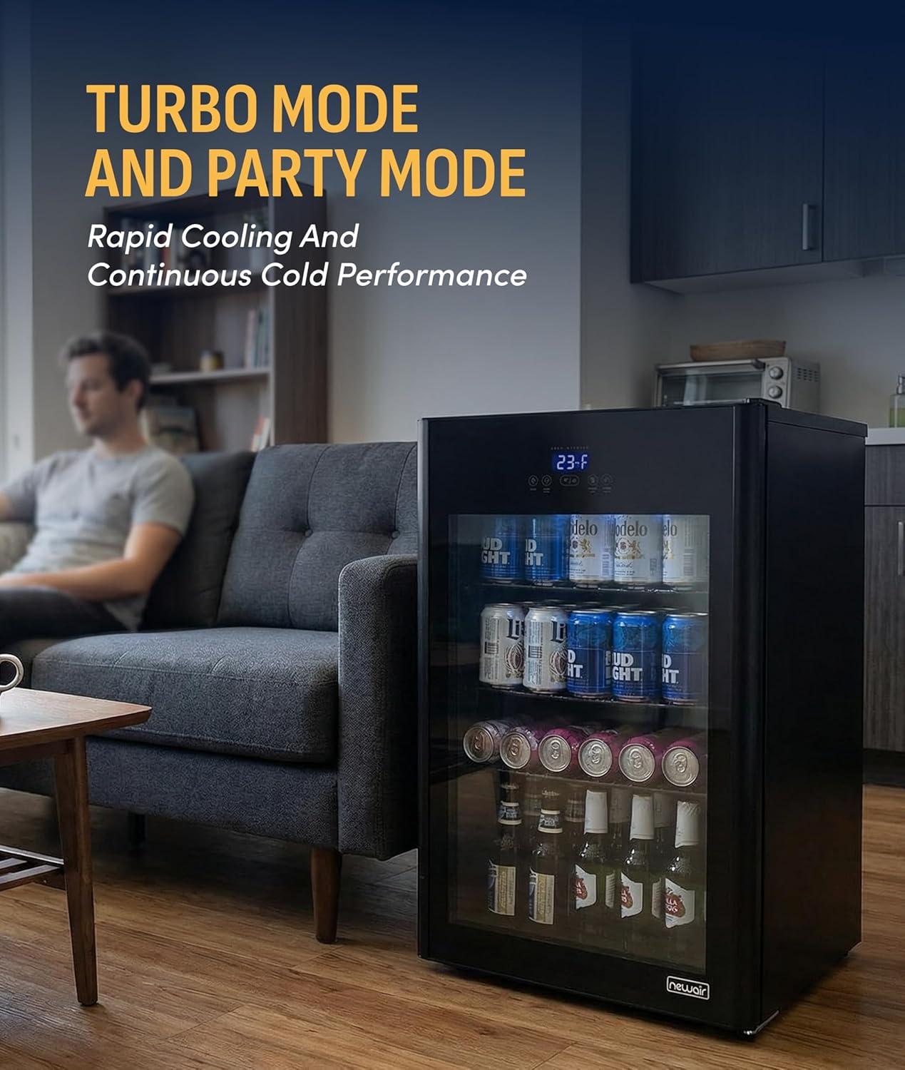 image:imageNewAir 125Can Beer Froster UltraCold Mini Fridge for Bedroom Gaming or Office 23F Beverage Cooler with Turbo amp Party Mode Black125 cans