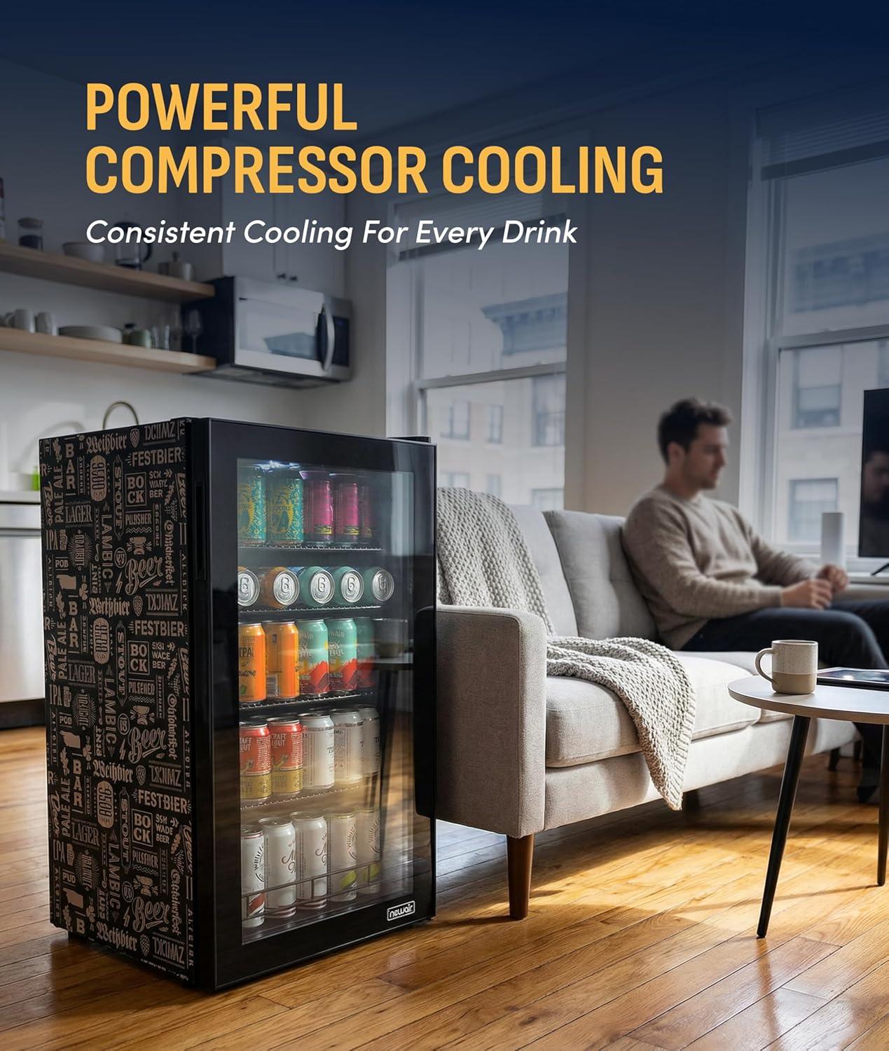 image:imageNewAir 125Can Beer Froster UltraCold Mini Fridge for Bedroom Gaming or Office 23F Beverage Cooler with Turbo amp Party Mode Black126 cans