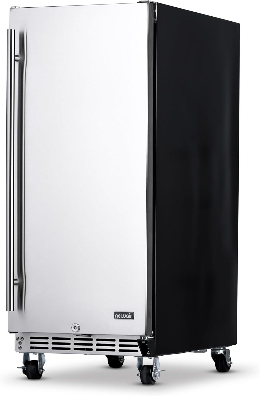 image:imageNewAir 15 Outdoor Beverage Fridge Freestanding or BuiltIn Under counter Refrigerator for Outside Patio Weatherproof Outdoor Fridge for 90 Cans with Detachable Castors Stainless Steel