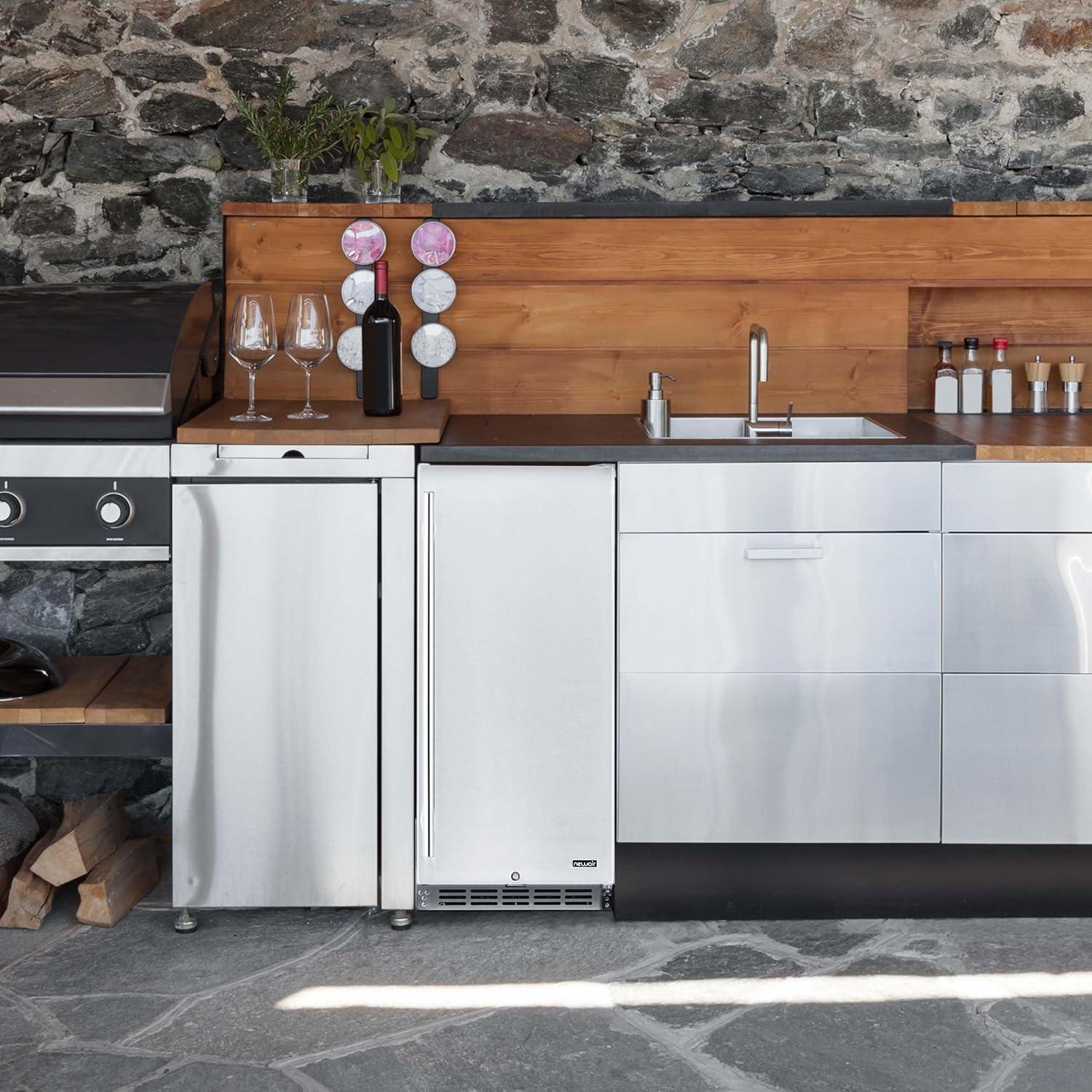 image:imageNewAir 15 Outdoor Beverage Fridge Freestanding or BuiltIn Under counter Refrigerator for Outside Patio Weatherproof Outdoor Fridge for 90 Cans with Detachable Castors Stainless Steel