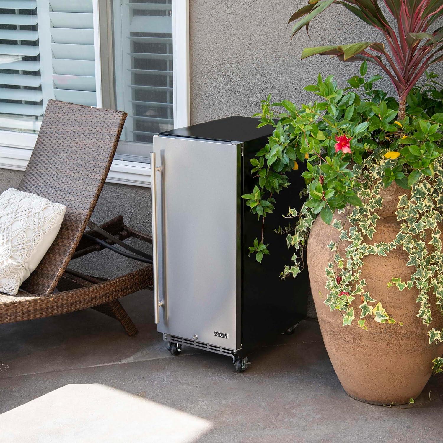 image:imageNewAir 15 Outdoor Beverage Fridge Freestanding or BuiltIn Under counter Refrigerator for Outside Patio Weatherproof Outdoor Fridge for 90 Cans with Detachable Castors Stainless Steel