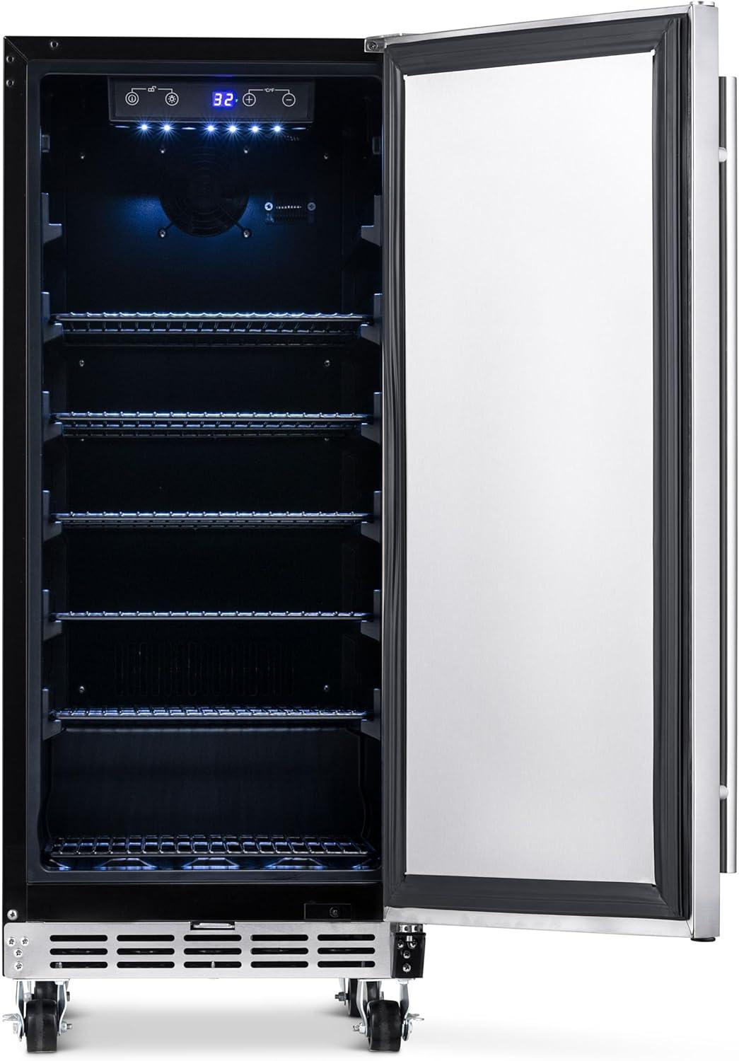 image:imageNewAir 15 Outdoor Beverage Fridge Freestanding or BuiltIn Under counter Refrigerator for Outside Patio Weatherproof Outdoor Fridge for 90 Cans with Detachable Castors Stainless Steel