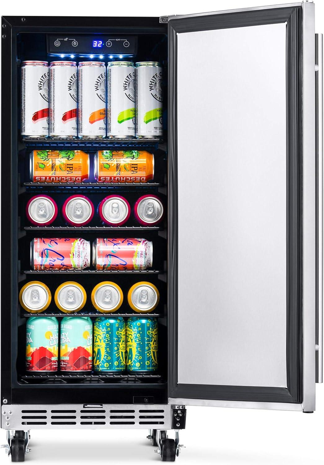 image:imageNewAir 15 Outdoor Beverage Fridge Freestanding or BuiltIn Under counter Refrigerator for Outside Patio Weatherproof Outdoor Fridge for 90 Cans with Detachable Castors Stainless Steel