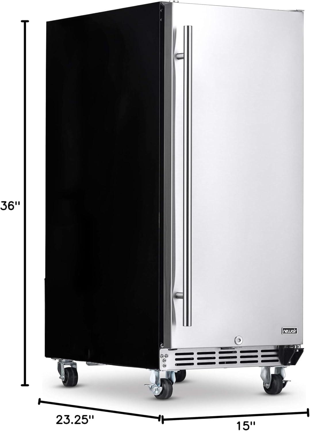image:imageNewAir 15 Outdoor Beverage Fridge Freestanding or BuiltIn Under counter Refrigerator for Outside Patio Weatherproof Outdoor Fridge for 90 Cans with Detachable Castors Stainless Steel