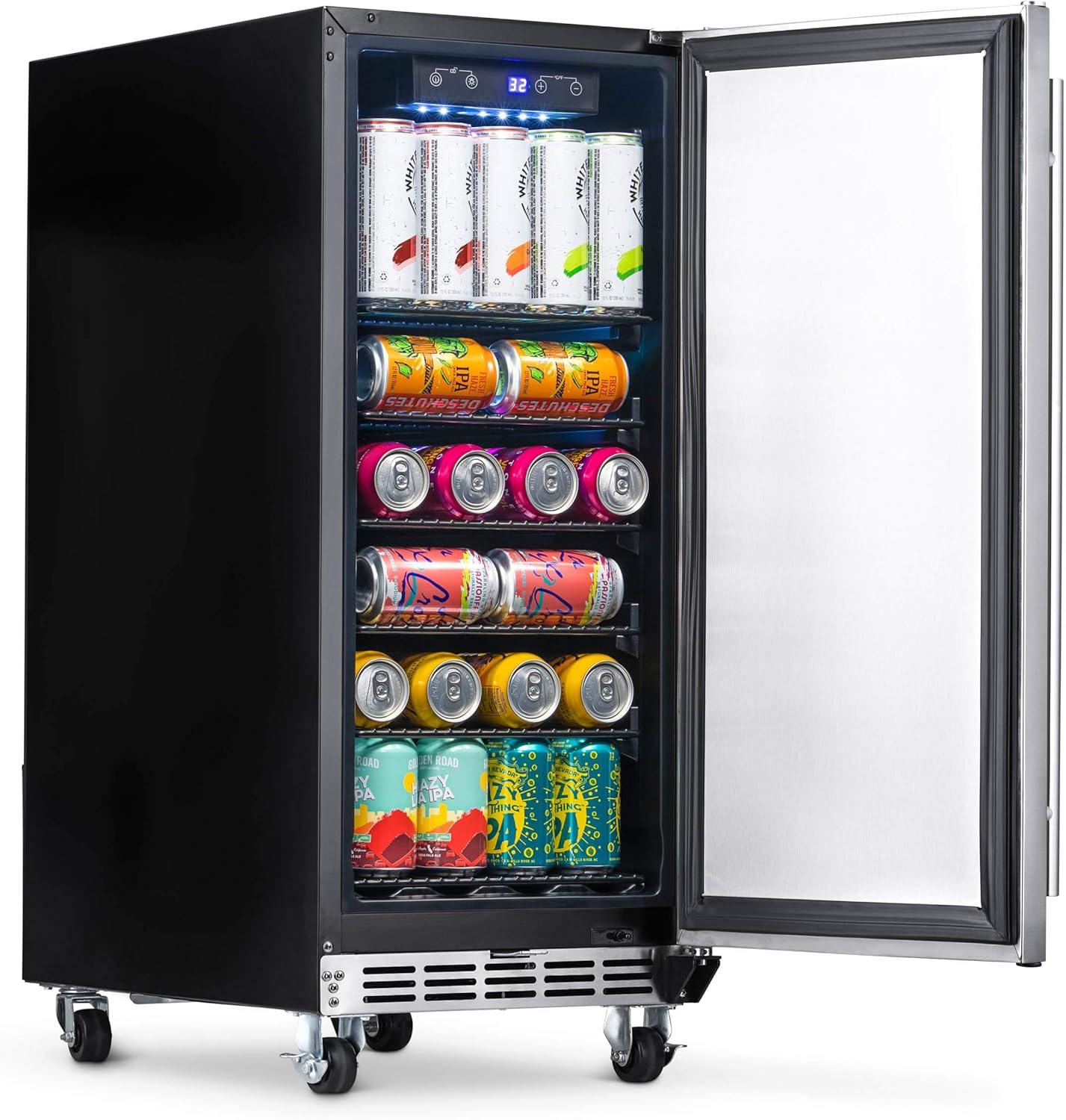 image:imageNewAir 15 Outdoor Beverage Fridge Freestanding or BuiltIn Under counter Refrigerator for Outside Patio Weatherproof Outdoor Fridge for 90 Cans with Detachable Castors Stainless Steel
