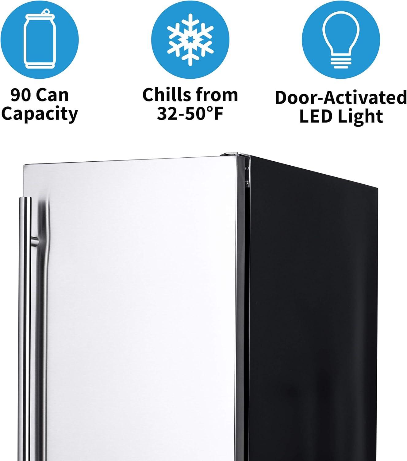 image:imageNewAir 15 Outdoor Beverage Fridge Freestanding or BuiltIn Under counter Refrigerator for Outside Patio Weatherproof Outdoor Fridge for 90 Cans with Detachable Castors Stainless Steel
