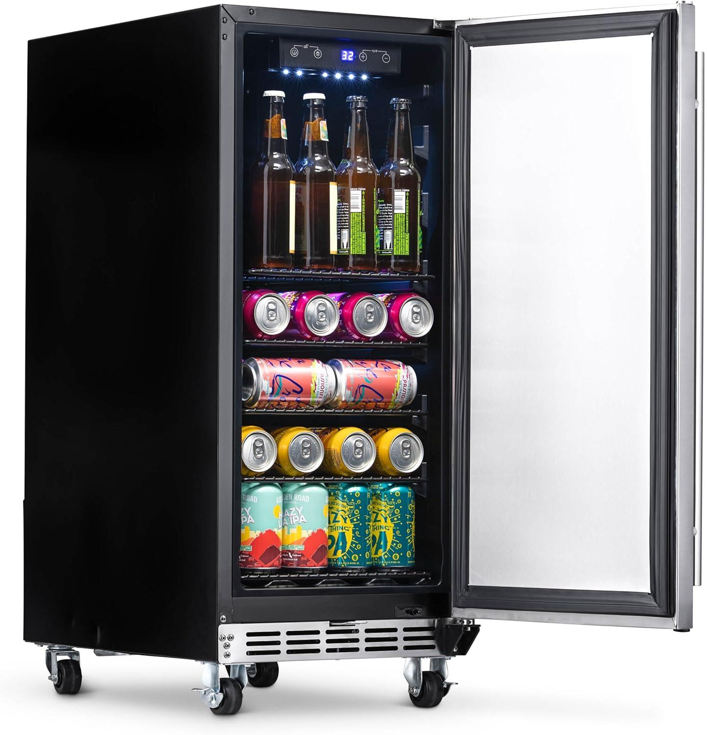 image:imageNewAir 15 Outdoor Beverage Fridge Freestanding or BuiltIn Under counter Refrigerator for Outside Patio Weatherproof Outdoor Fridge for 90 Cans with Detachable Castors Stainless Steel