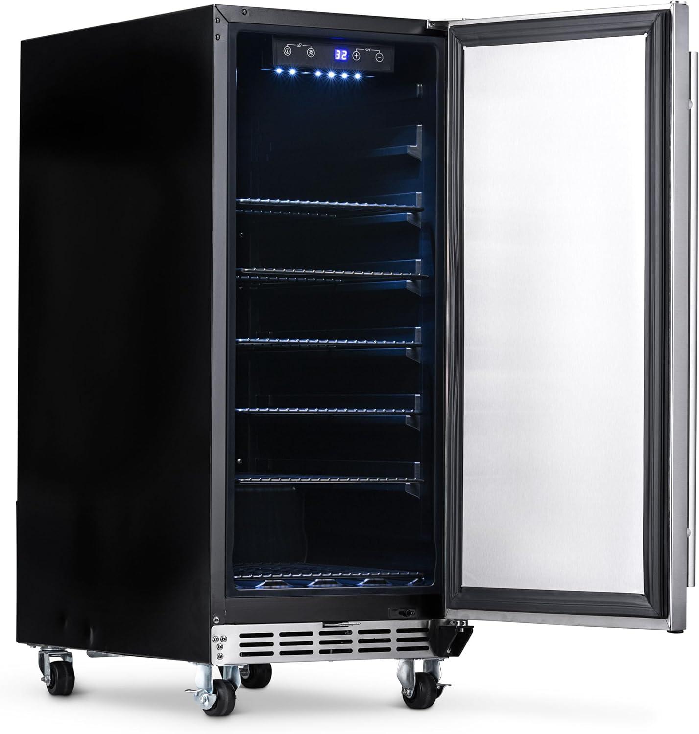 image:imageNewAir 15 Outdoor Beverage Fridge Freestanding or BuiltIn Under counter Refrigerator for Outside Patio Weatherproof Outdoor Fridge for 90 Cans with Detachable Castors Stainless Steel
