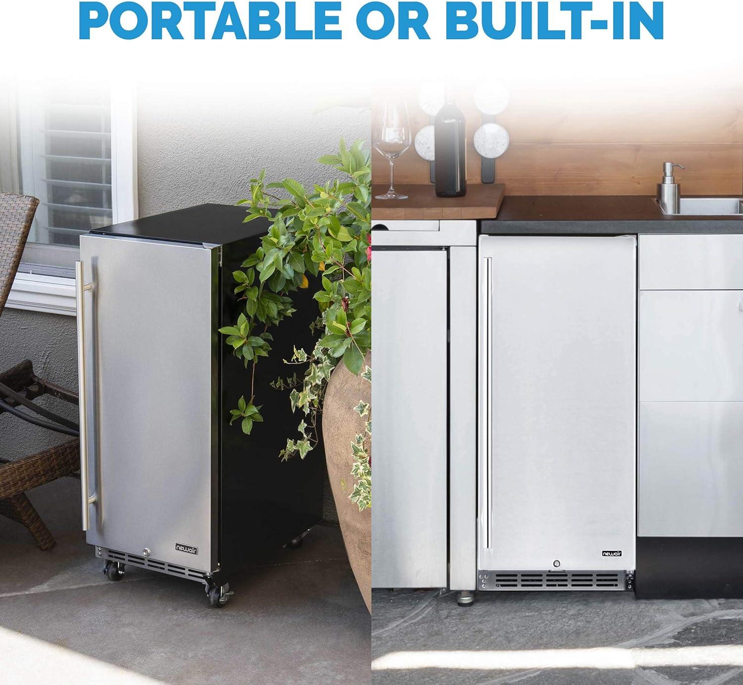 image:imageNewAir 15 Outdoor Beverage Fridge Freestanding or BuiltIn Under counter Refrigerator for Outside Patio Weatherproof Outdoor Fridge for 90 Cans with Detachable Castors Stainless Steel