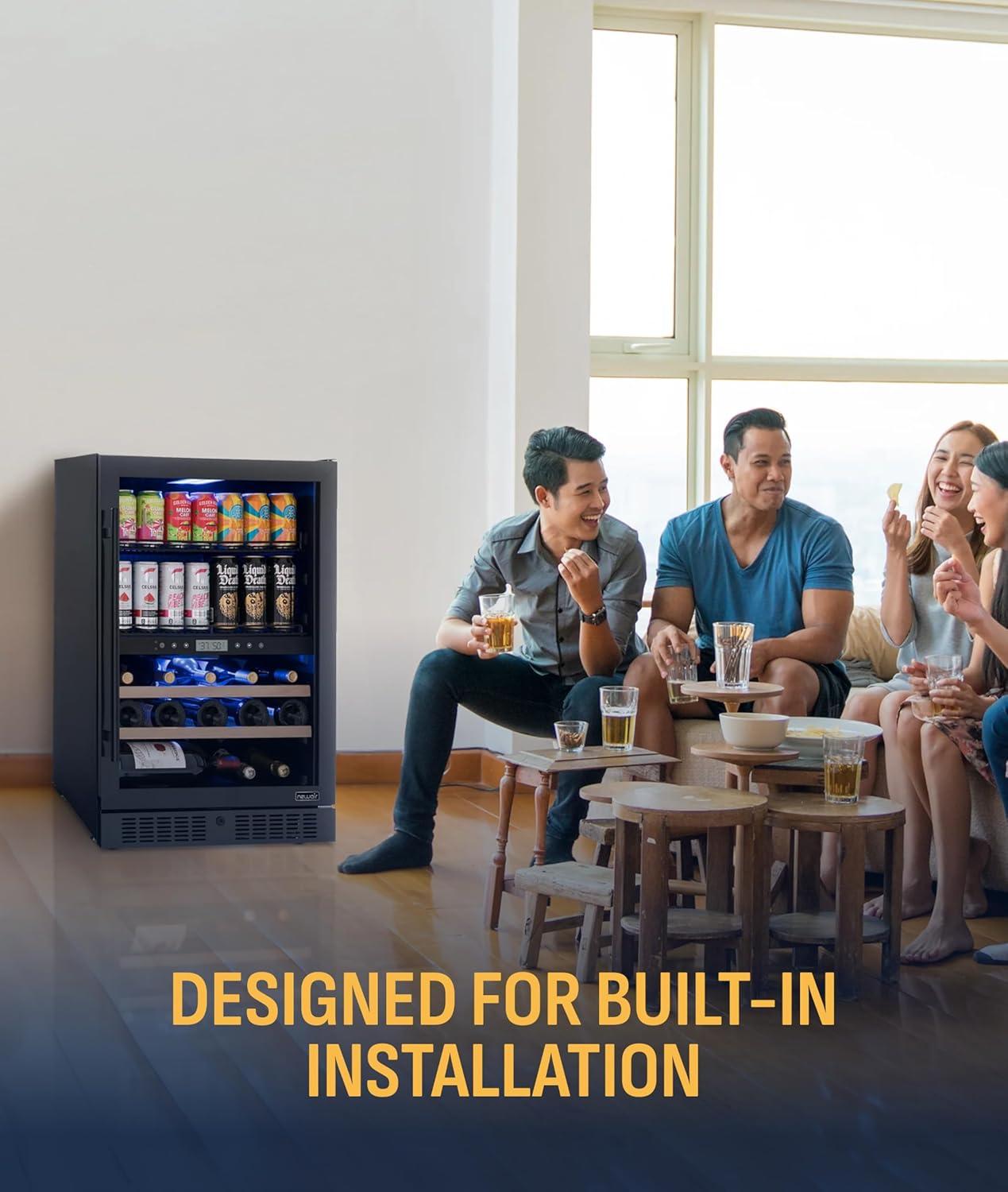 image:imageNewAir 15 Wine and Beverage Refrigerator 9 Bottle and 48 Can Capacity Beverage Cooler in Stainless Steel Builtin or Freestanding Dual Zone Drink Fridge with TriplePane Glass Door49 Bottle or 179 Can