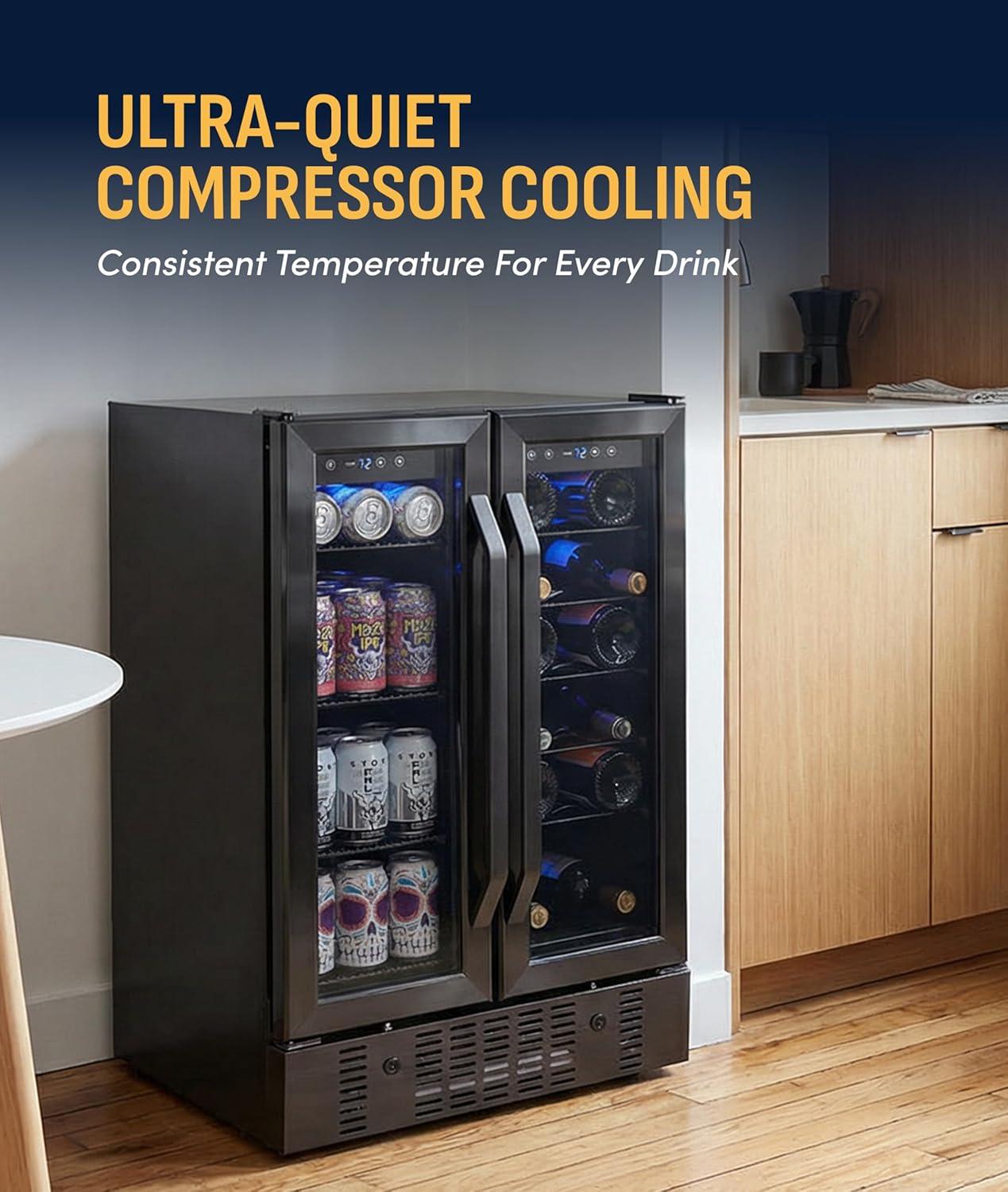 image:imageNewAir 15 Wine and Beverage Refrigerator 9 Bottle and 48 Can Capacity Beverage Cooler in Stainless Steel Builtin or Freestanding Dual Zone Drink Fridge with TriplePane Glass Door18 Bottle 58 Can
