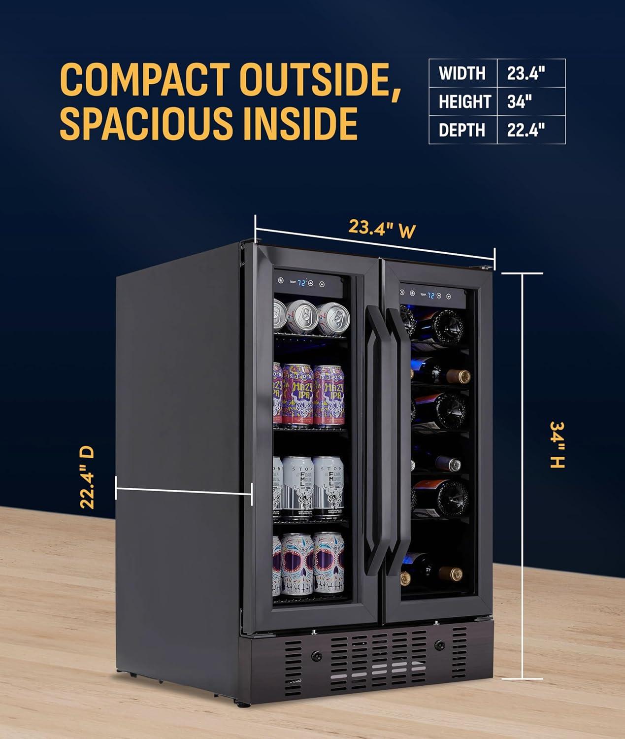 image:imageNewAir 15 Wine and Beverage Refrigerator 9 Bottle and 48 Can Capacity Beverage Cooler in Stainless Steel Builtin or Freestanding Dual Zone Drink Fridge with TriplePane Glass Door18 Bottle 58 Can