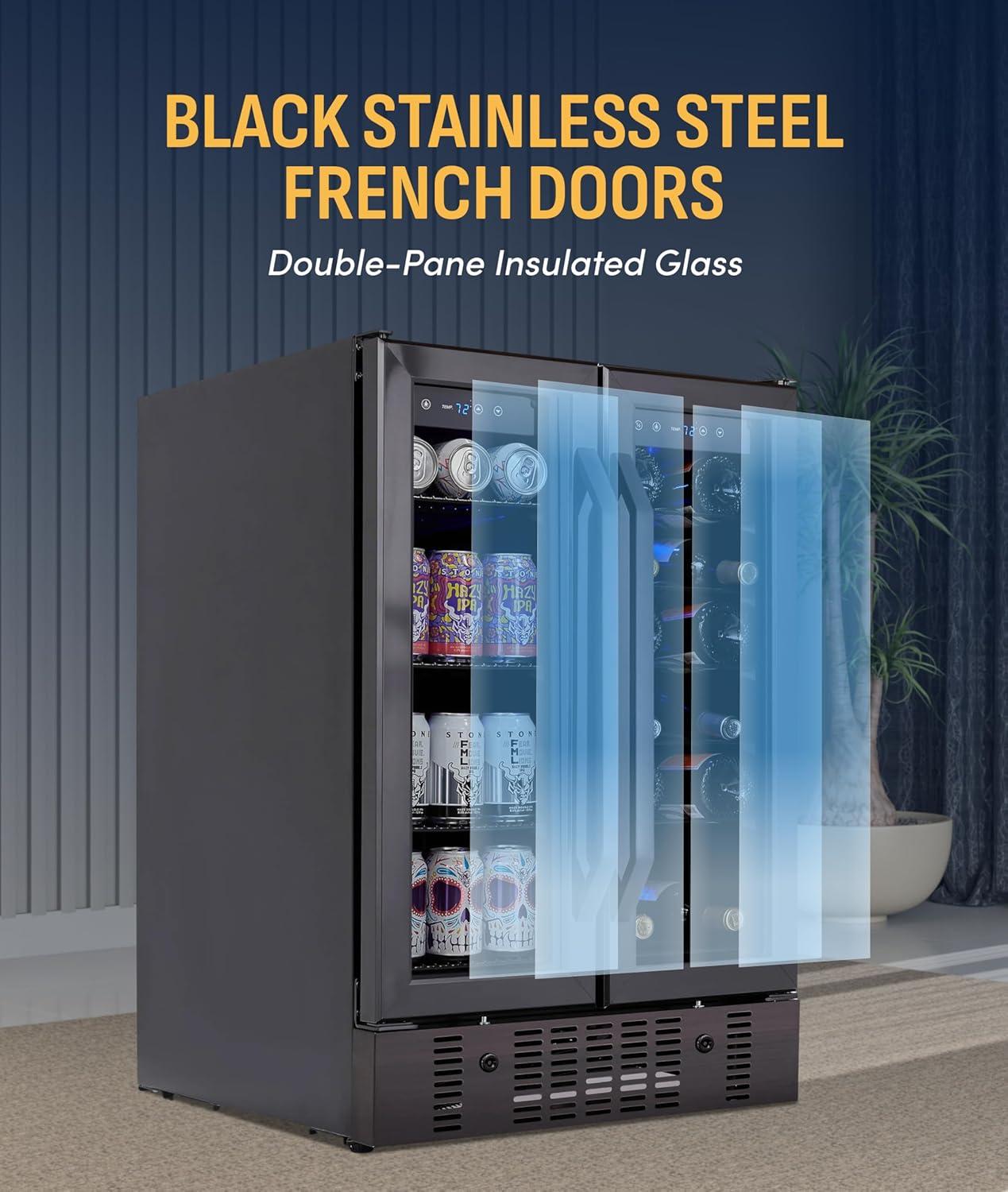 image:imageNewAir 15 Wine and Beverage Refrigerator 9 Bottle and 48 Can Capacity Beverage Cooler in Stainless Steel Builtin or Freestanding Dual Zone Drink Fridge with TriplePane Glass Door18 Bottle 58 Can