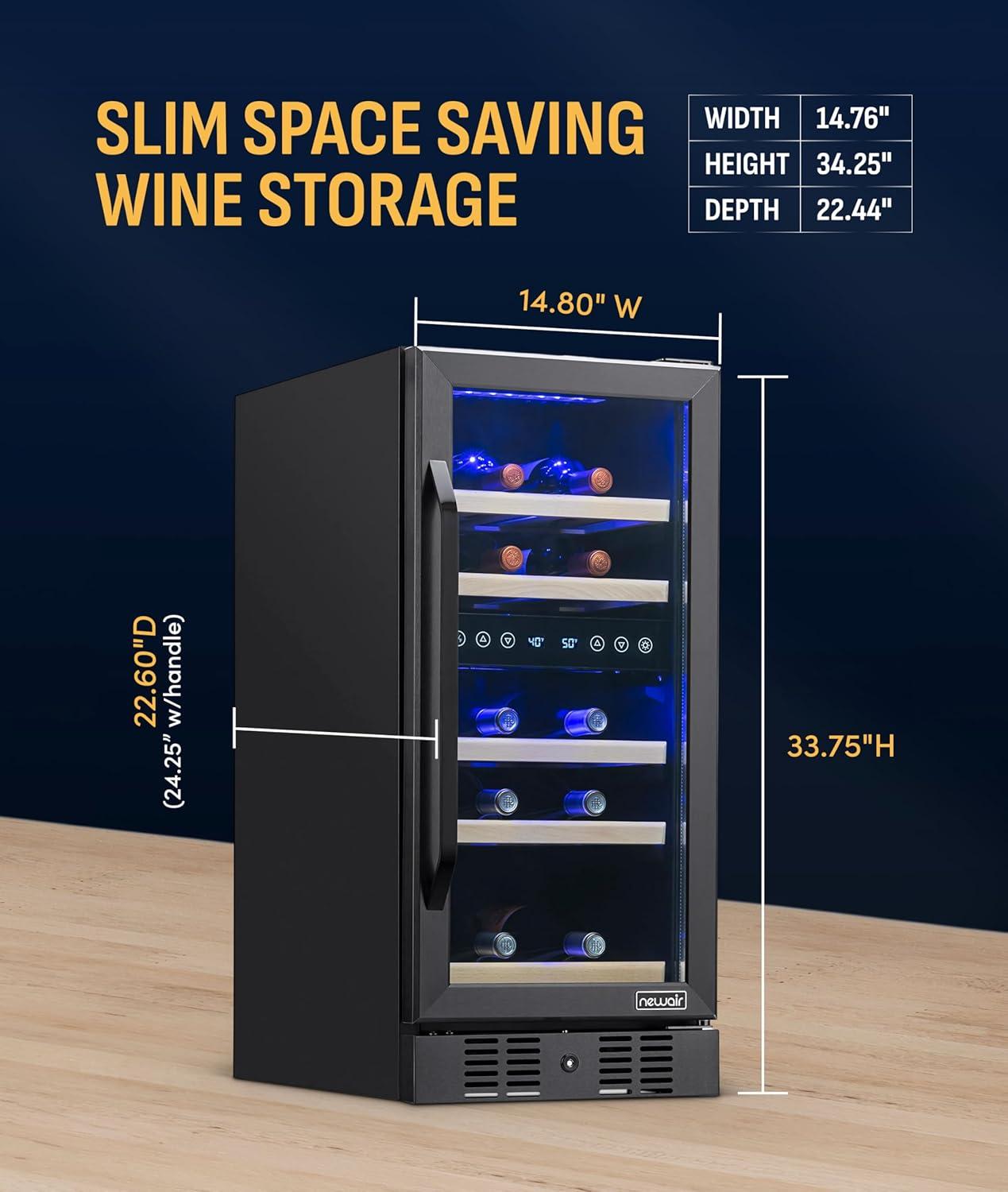 image:imageNewAir 19 Dual Zone Wine Fridge for 28 Bottles BuiltIn or Freestanding Wine Cooler Refrigerator with Glass Door Quiet Compressor Cooling amp Exterior Digital Thermostat Stainless SteelBlack Stainless Steel