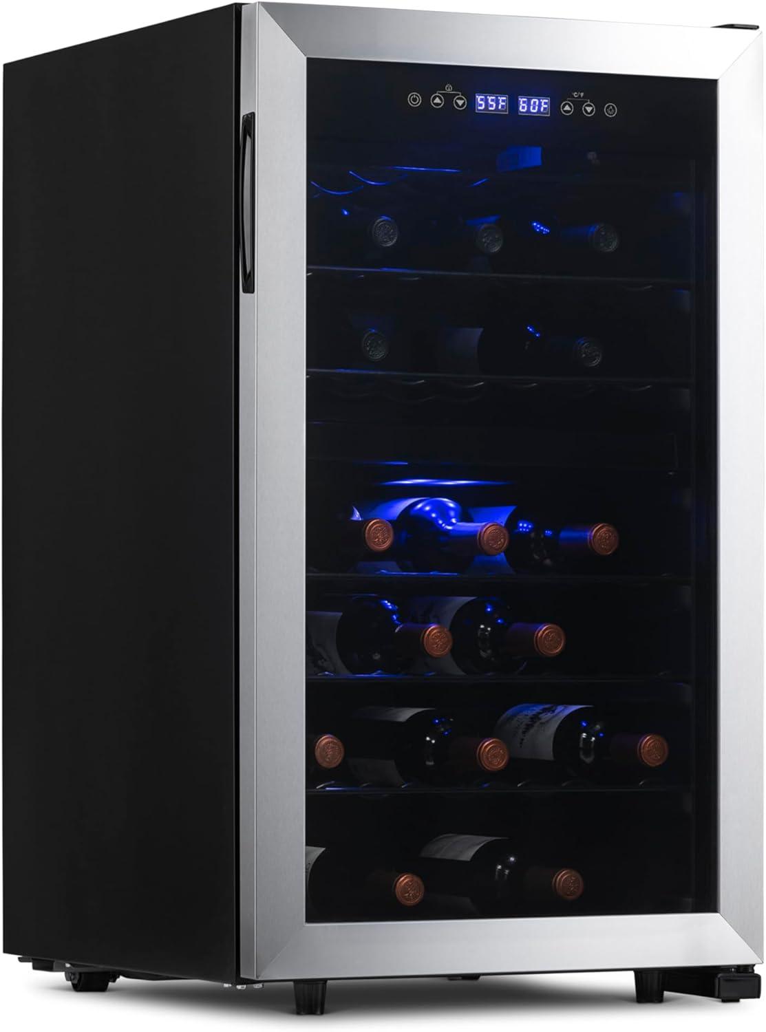 image:imageNewAir 19 Dual Zone Wine Fridge for 28 Bottles BuiltIn or Freestanding Wine Cooler Refrigerator with Glass Door Quiet Compressor Cooling amp Exterior Digital Thermostat Stainless SteelStainless Steel