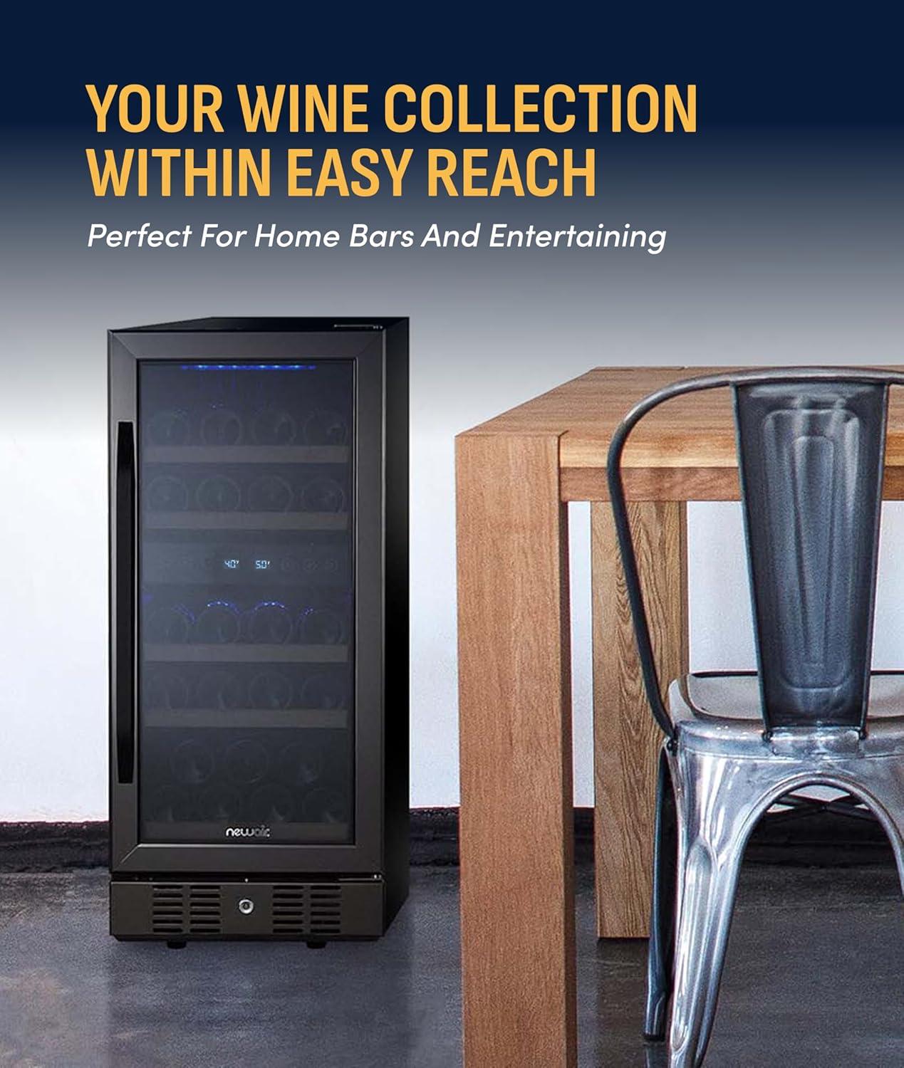 image:imageNewAir 19 Dual Zone Wine Fridge for 28 Bottles BuiltIn or Freestanding Wine Cooler Refrigerator with Glass Door Quiet Compressor Cooling amp Exterior Digital Thermostat Stainless SteelBlack Stainless Steel