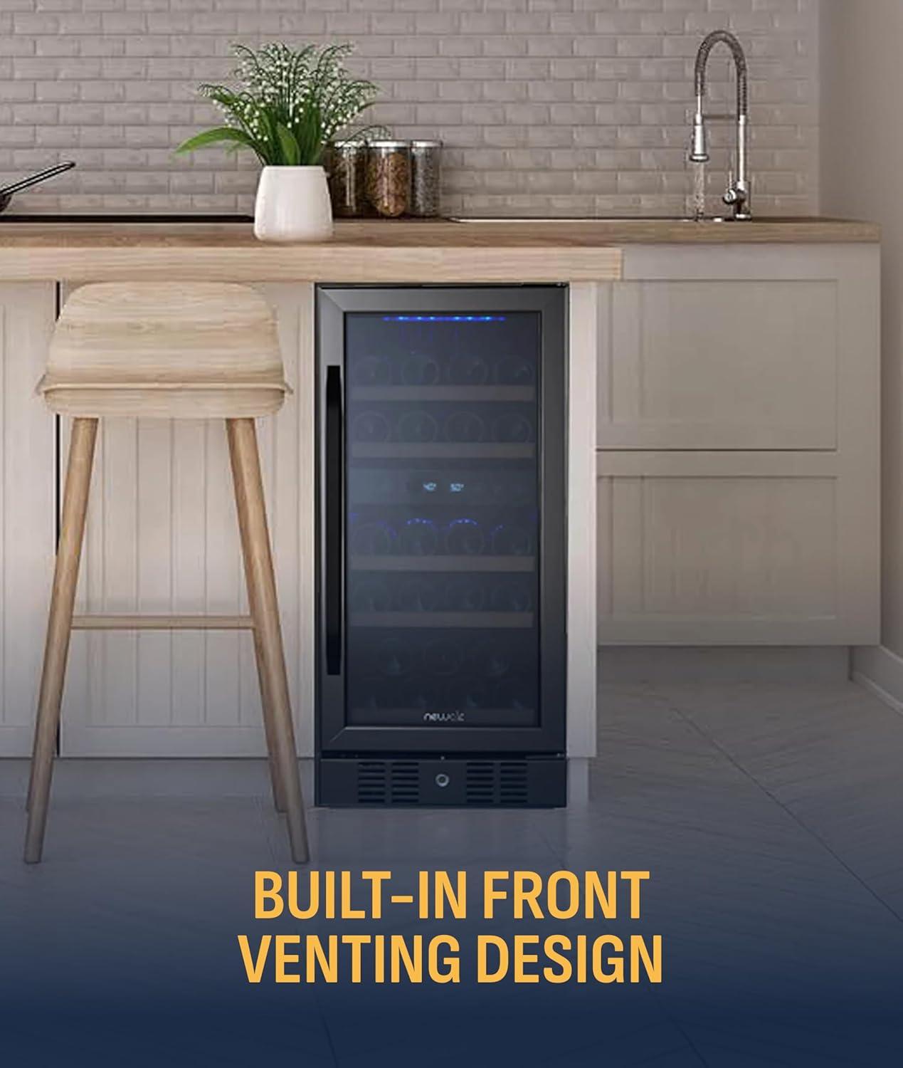 image:imageNewAir 19 Dual Zone Wine Fridge for 28 Bottles BuiltIn or Freestanding Wine Cooler Refrigerator with Glass Door Quiet Compressor Cooling amp Exterior Digital Thermostat Stainless SteelBlack Stainless Steel