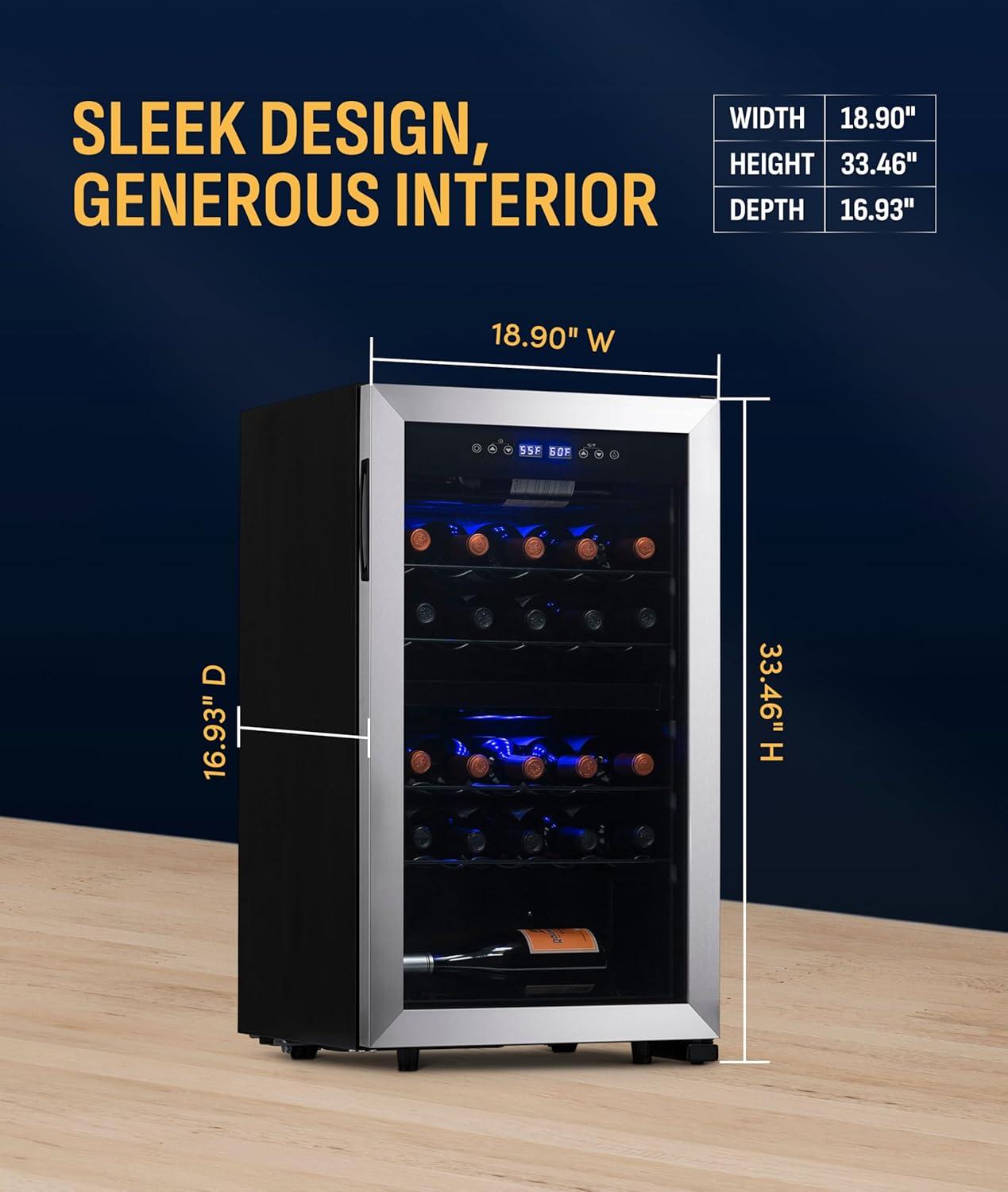 image:imageNewAir 19 Dual Zone Wine Fridge for 28 Bottles BuiltIn or Freestanding Wine Cooler Refrigerator with Glass Door Quiet Compressor Cooling amp Exterior Digital Thermostat Stainless SteelStainless Steel
