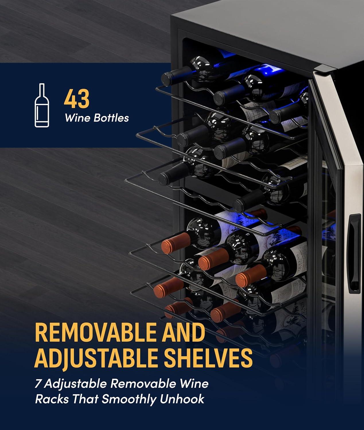 image:imageNewAir 19 Dual Zone Wine Fridge for 28 Bottles BuiltIn or Freestanding Wine Cooler Refrigerator with Glass Door Quiet Compressor Cooling amp Exterior Digital Thermostat Stainless SteelStainless Steel