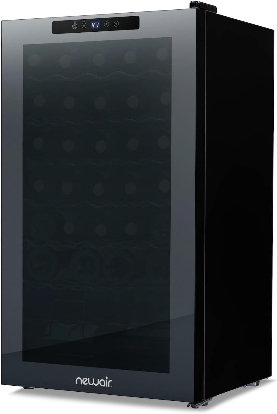 image:imageNewAir 20 Wine Fridge for 51 Bottles BuiltIn or Freestanding Wine Cooler Refrigerator with Glass Door Mirrored DoublePane Design Compressor Cooling amp Adjustable Shelves Black34 Bottle