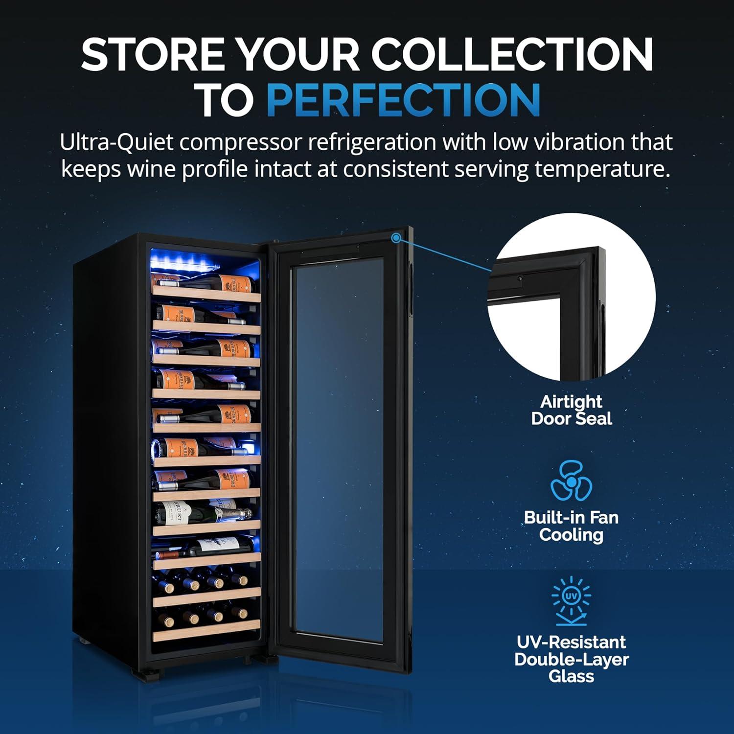 image:imageNewAir 20 Wine Fridge for 51 Bottles BuiltIn or Freestanding Wine Cooler Refrigerator with Glass Door Mirrored DoublePane Design Compressor Cooling amp Adjustable Shelves Black62 Bottle