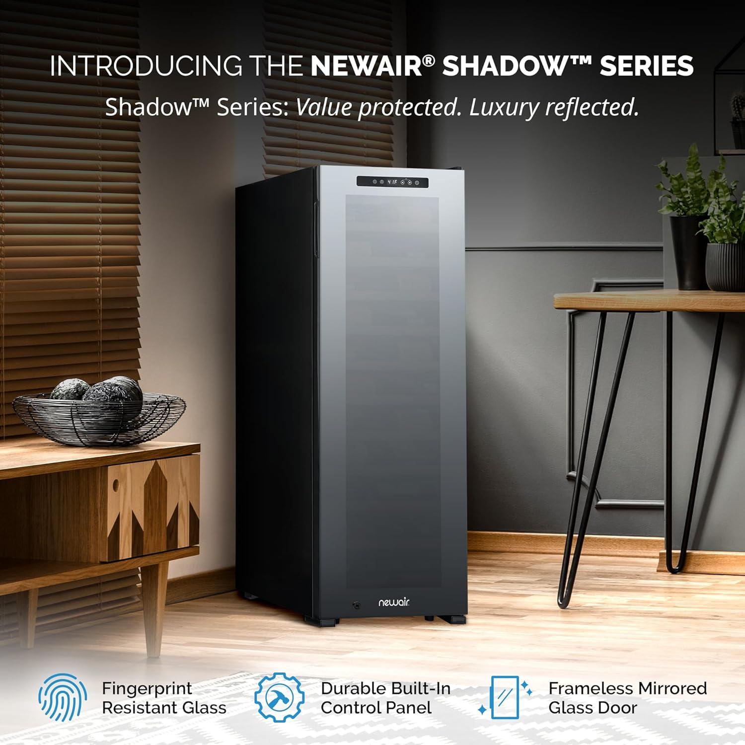 image:imageNewAir 20 Wine Fridge for 51 Bottles BuiltIn or Freestanding Wine Cooler Refrigerator with Glass Door Mirrored DoublePane Design Compressor Cooling amp Adjustable Shelves Black62 Bottle