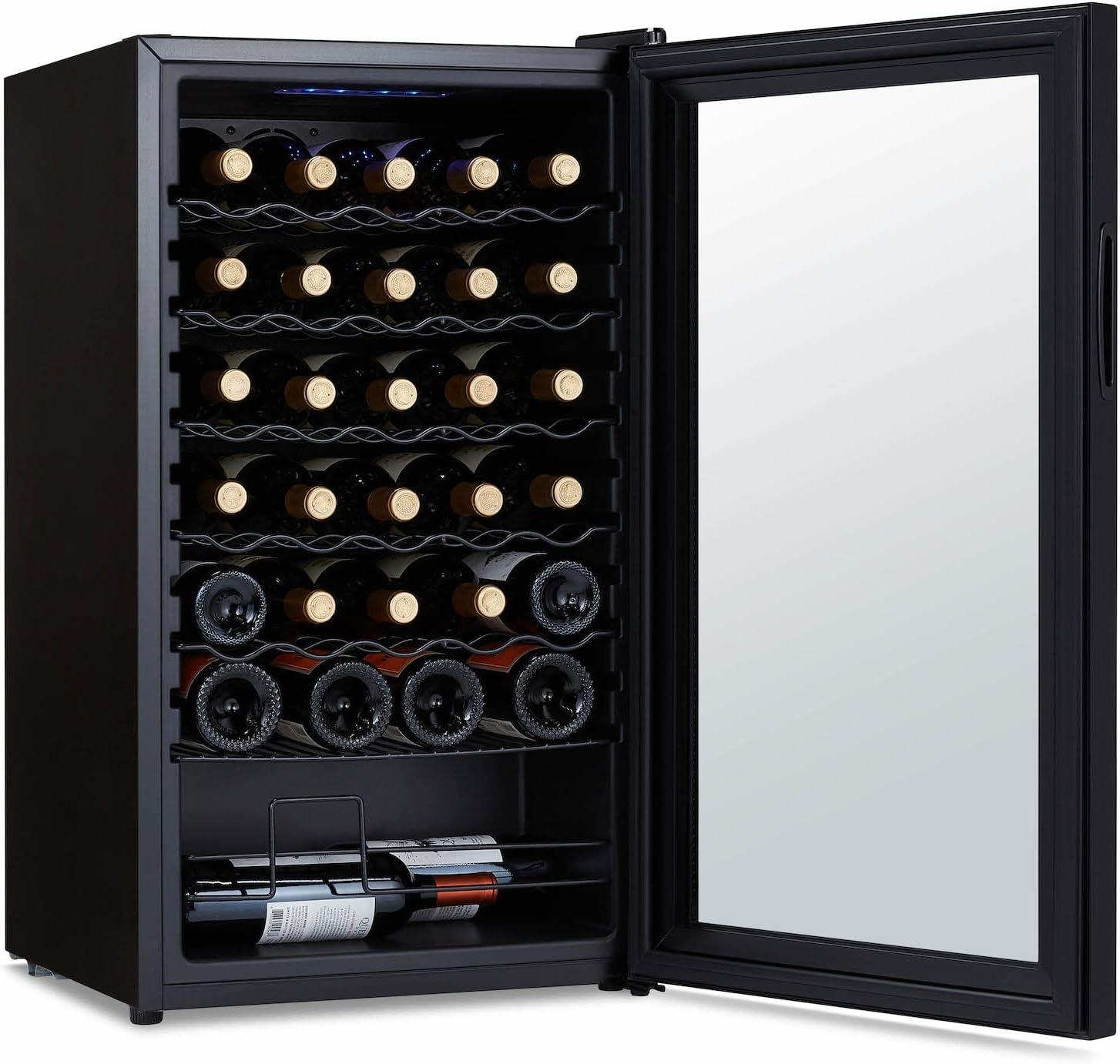 image:imageNewAir 20 Wine Fridge for 51 Bottles BuiltIn or Freestanding Wine Cooler Refrigerator with Glass Door Mirrored DoublePane Design Compressor Cooling amp Adjustable Shelves Black34 Bottle