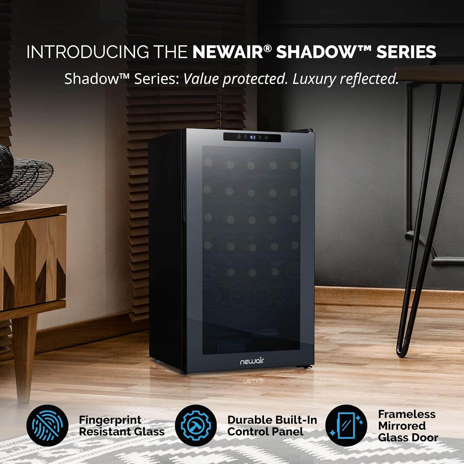 image:imageNewAir 20 Wine Fridge for 51 Bottles BuiltIn or Freestanding Wine Cooler Refrigerator with Glass Door Mirrored DoublePane Design Compressor Cooling amp Adjustable Shelves Black34 Bottle