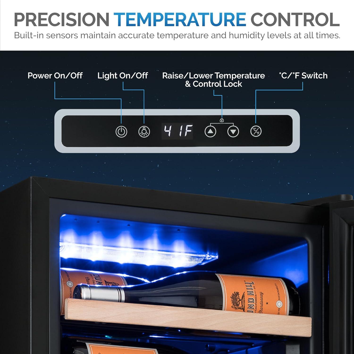 image:imageNewAir 20 Wine Fridge for 51 Bottles BuiltIn or Freestanding Wine Cooler Refrigerator with Glass Door Mirrored DoublePane Design Compressor Cooling amp Adjustable Shelves Black62 Bottle