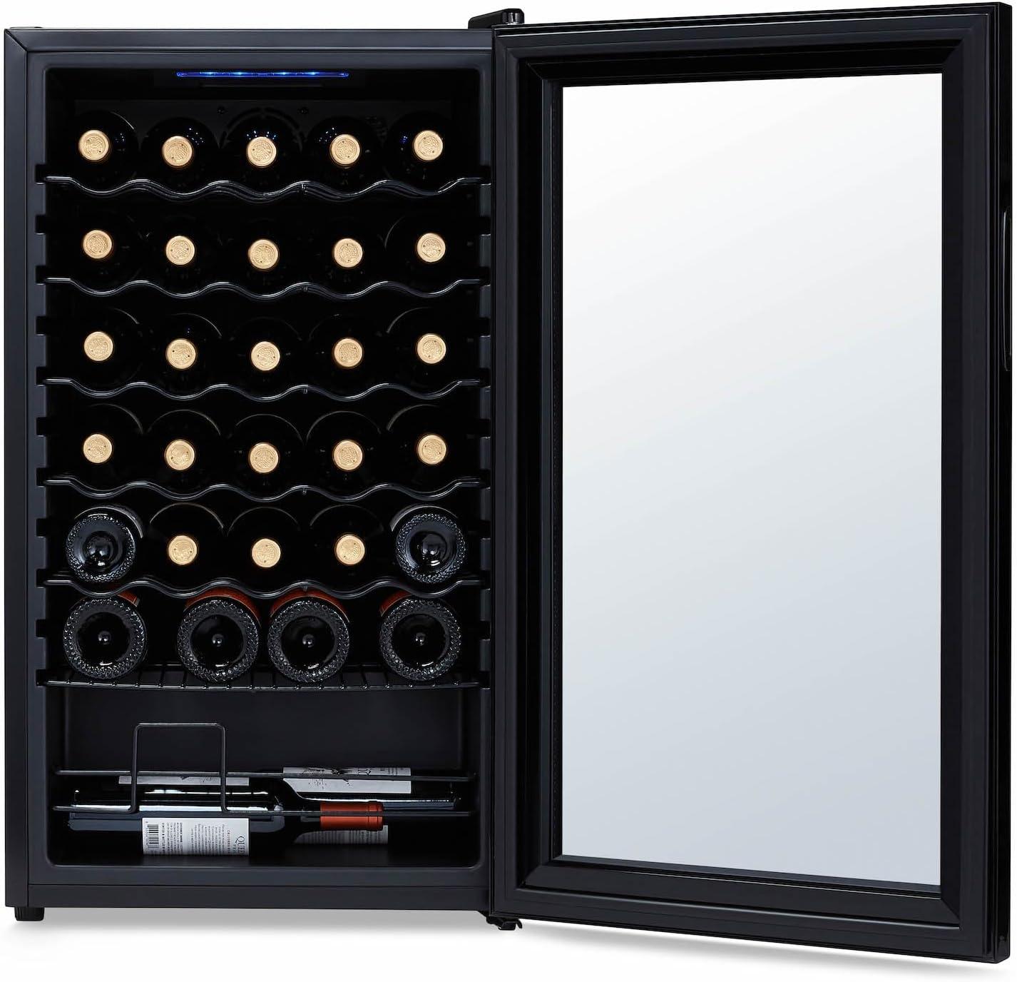 image:imageNewAir 20 Wine Fridge for 51 Bottles BuiltIn or Freestanding Wine Cooler Refrigerator with Glass Door Mirrored DoublePane Design Compressor Cooling amp Adjustable Shelves Black34 Bottle