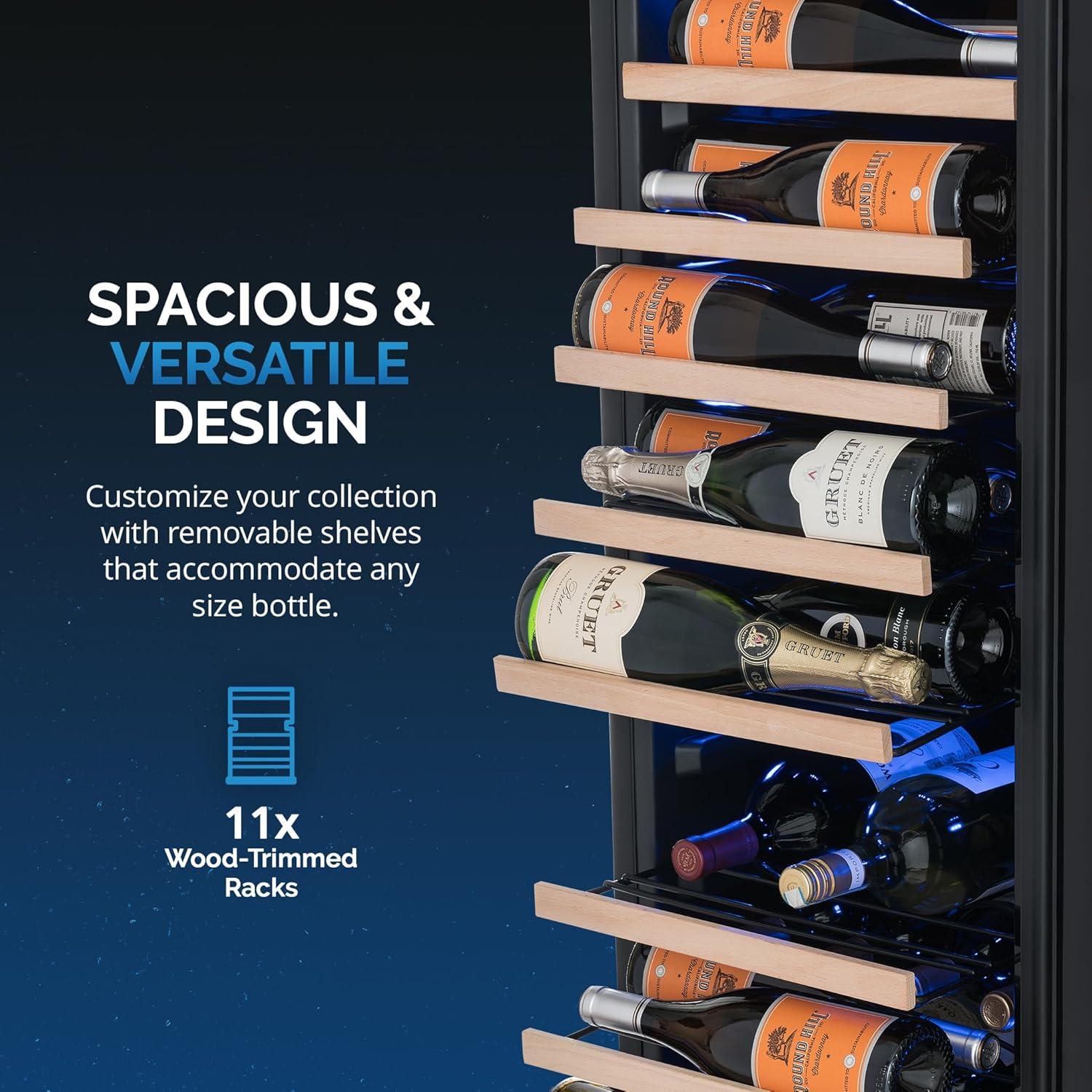 image:imageNewAir 20 Wine Fridge for 51 Bottles BuiltIn or Freestanding Wine Cooler Refrigerator with Glass Door Mirrored DoublePane Design Compressor Cooling amp Adjustable Shelves Black62 Bottle
