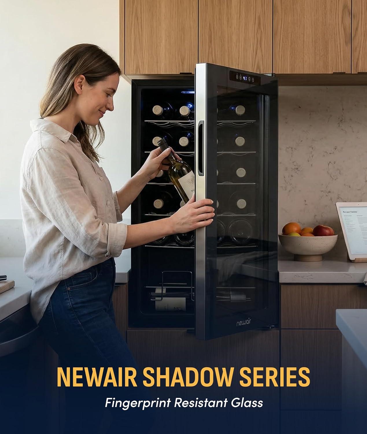 image:imageNewAir 20 Wine Fridge for 51 Bottles BuiltIn or Freestanding Wine Cooler Refrigerator with Glass Door Mirrored DoublePane Design Compressor Cooling amp Adjustable Shelves Black24 Bottle