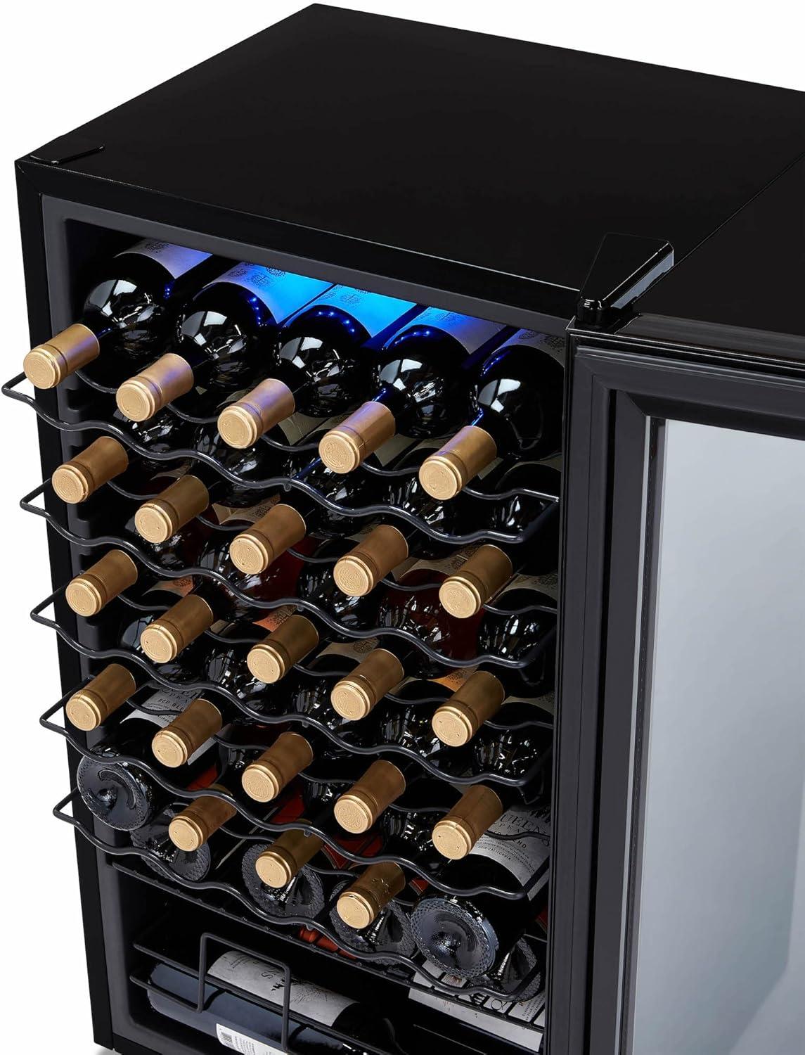 image:imageNewAir 20 Wine Fridge for 51 Bottles BuiltIn or Freestanding Wine Cooler Refrigerator with Glass Door Mirrored DoublePane Design Compressor Cooling amp Adjustable Shelves Black34 Bottle
