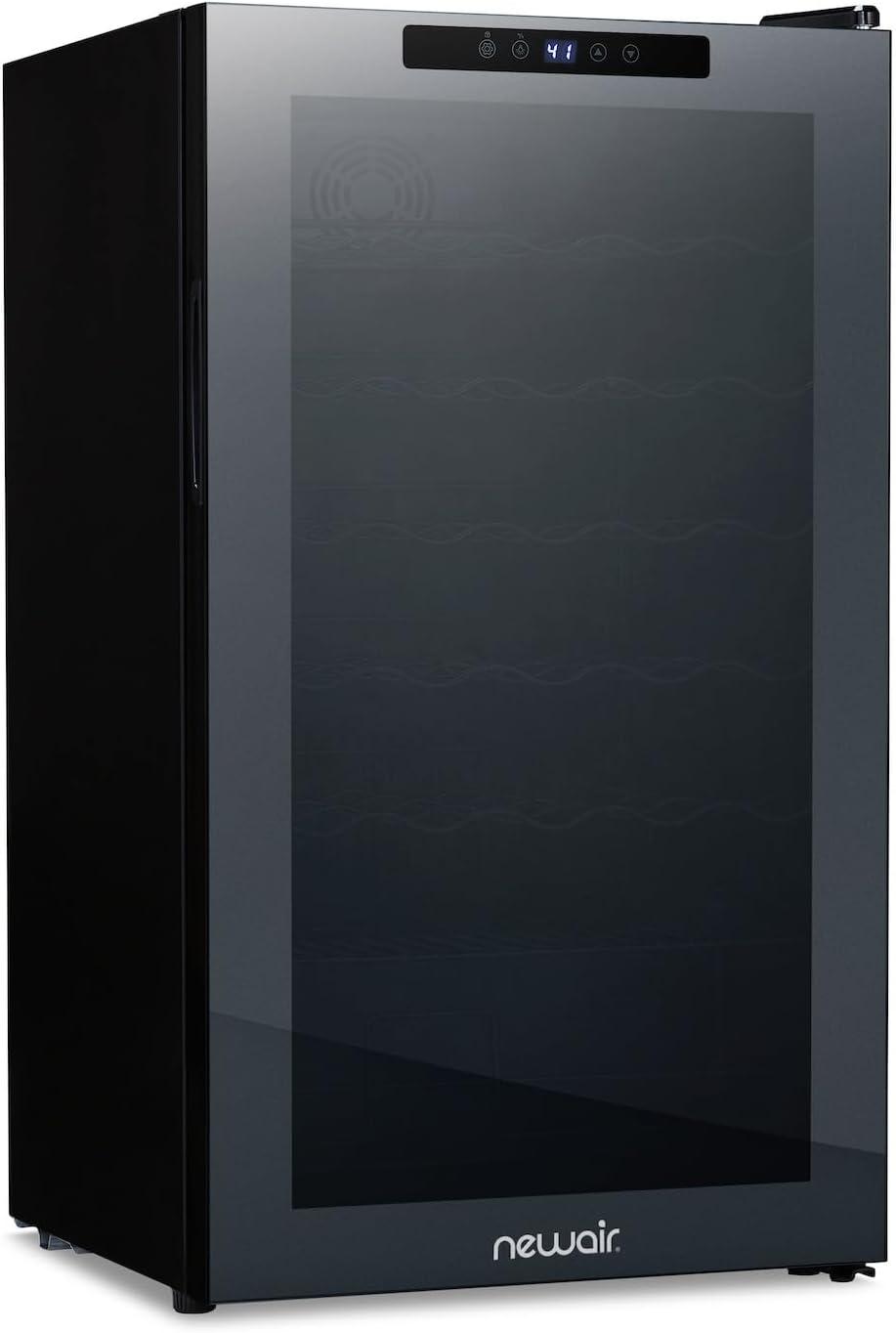 image:imageNewAir 20 Wine Fridge for 51 Bottles BuiltIn or Freestanding Wine Cooler Refrigerator with Glass Door Mirrored DoublePane Design Compressor Cooling amp Adjustable Shelves Black34 Bottle