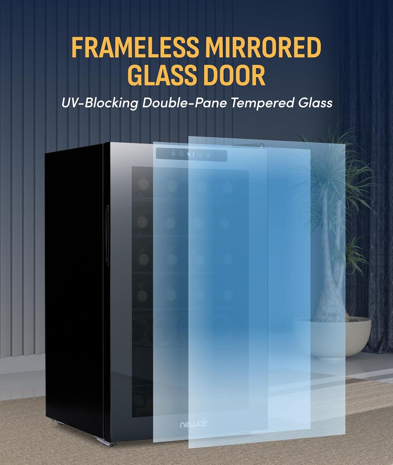 image:imageNewAir 20 Wine Fridge for 51 Bottles BuiltIn or Freestanding Wine Cooler Refrigerator with Glass Door Mirrored DoublePane Design Compressor Cooling amp Adjustable Shelves Black24 Bottle