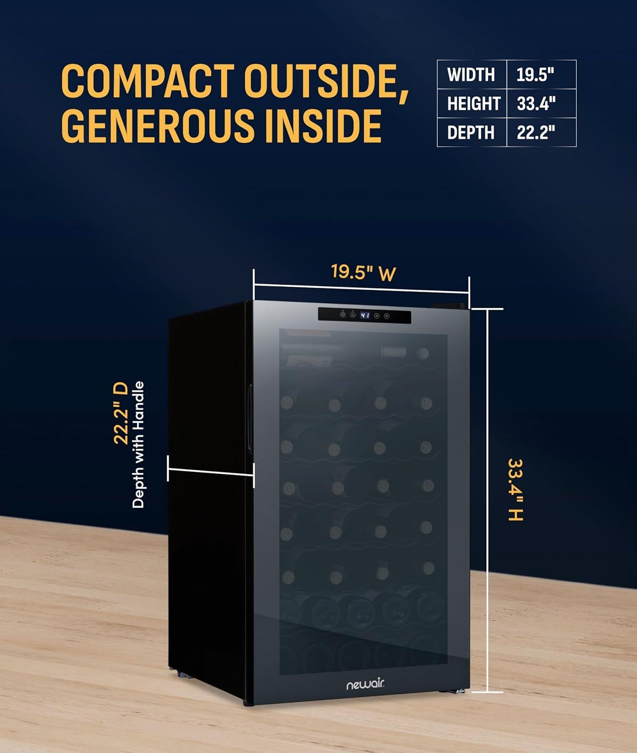 image:imageNewAir 20 Wine Fridge for 51 Bottles BuiltIn or Freestanding Wine Cooler Refrigerator with Glass Door Mirrored DoublePane Design Compressor Cooling amp Adjustable Shelves Black51 Bottle