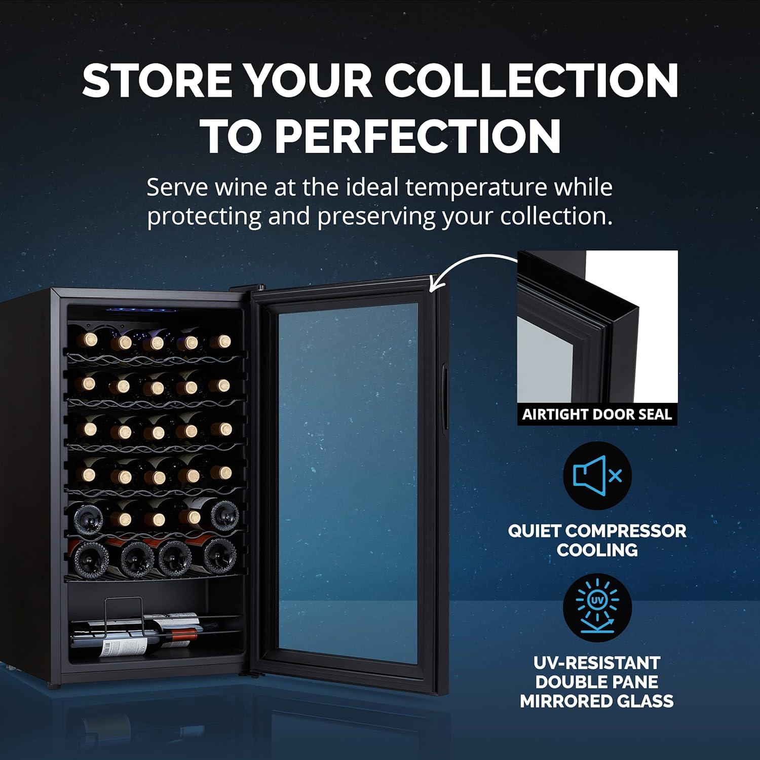 image:imageNewAir 20 Wine Fridge for 51 Bottles BuiltIn or Freestanding Wine Cooler Refrigerator with Glass Door Mirrored DoublePane Design Compressor Cooling amp Adjustable Shelves Black34 Bottle