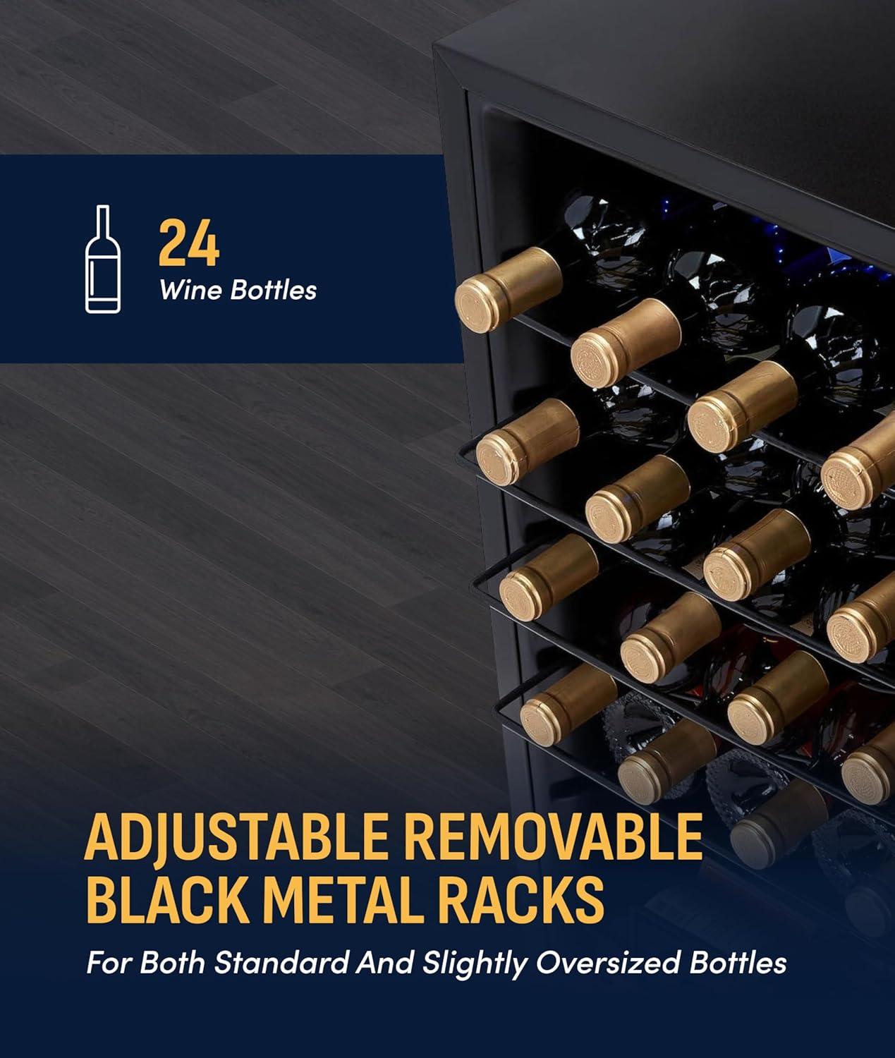 image:imageNewAir 20 Wine Fridge for 51 Bottles BuiltIn or Freestanding Wine Cooler Refrigerator with Glass Door Mirrored DoublePane Design Compressor Cooling amp Adjustable Shelves Black24 Bottle