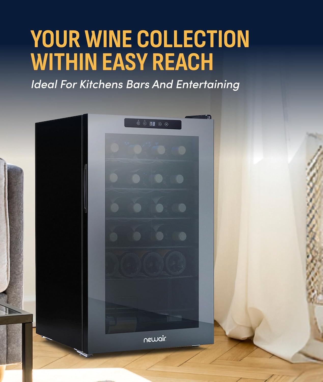 image:imageNewAir 20 Wine Fridge for 51 Bottles BuiltIn or Freestanding Wine Cooler Refrigerator with Glass Door Mirrored DoublePane Design Compressor Cooling amp Adjustable Shelves Black24 Bottle
