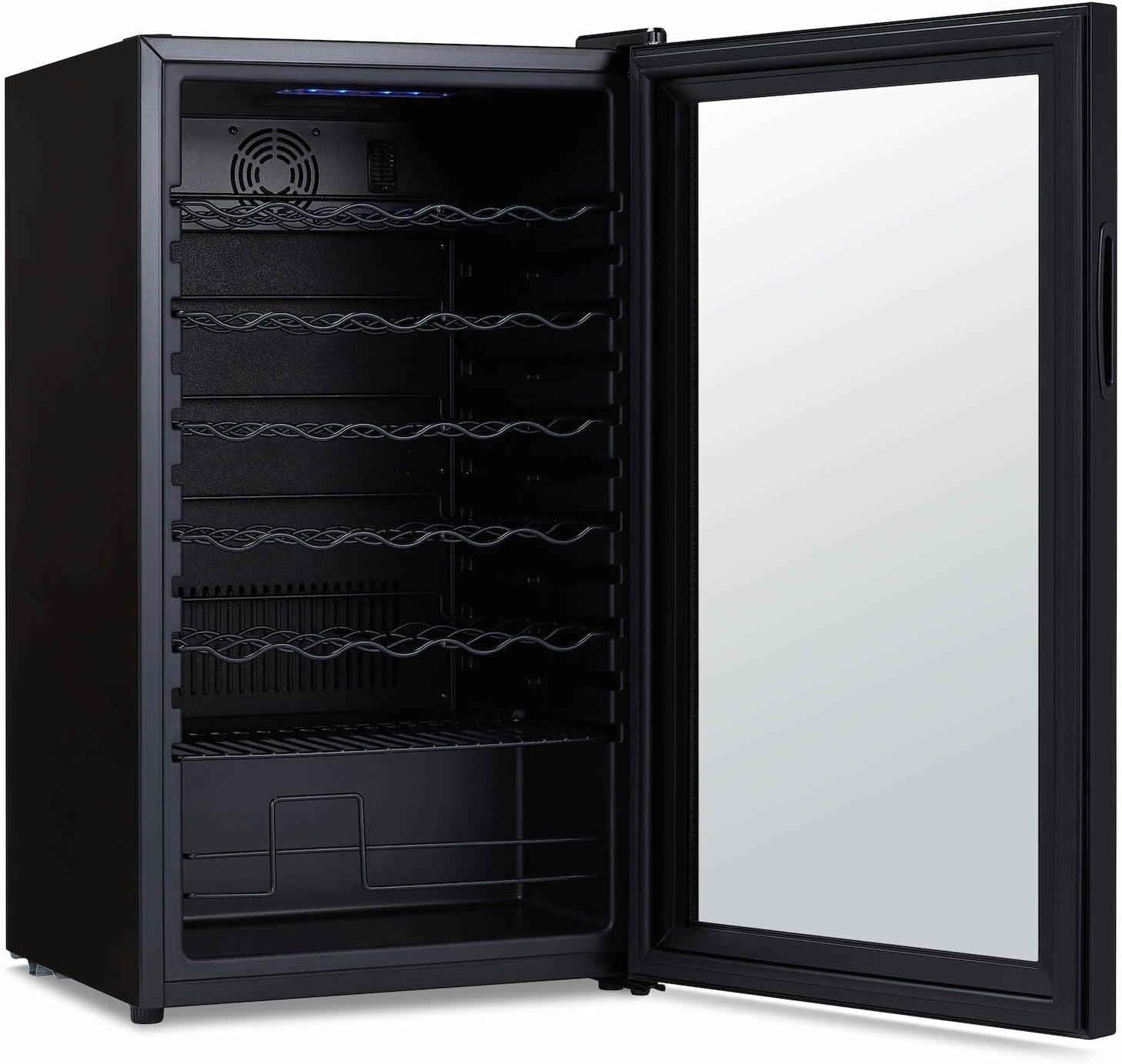 image:imageNewAir 20 Wine Fridge for 51 Bottles BuiltIn or Freestanding Wine Cooler Refrigerator with Glass Door Mirrored DoublePane Design Compressor Cooling amp Adjustable Shelves Black34 Bottle