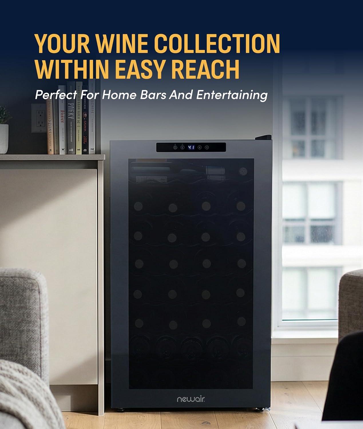image:imageNewAir 20 Wine Fridge for 51 Bottles BuiltIn or Freestanding Wine Cooler Refrigerator with Glass Door Mirrored DoublePane Design Compressor Cooling amp Adjustable Shelves Black51 Bottle