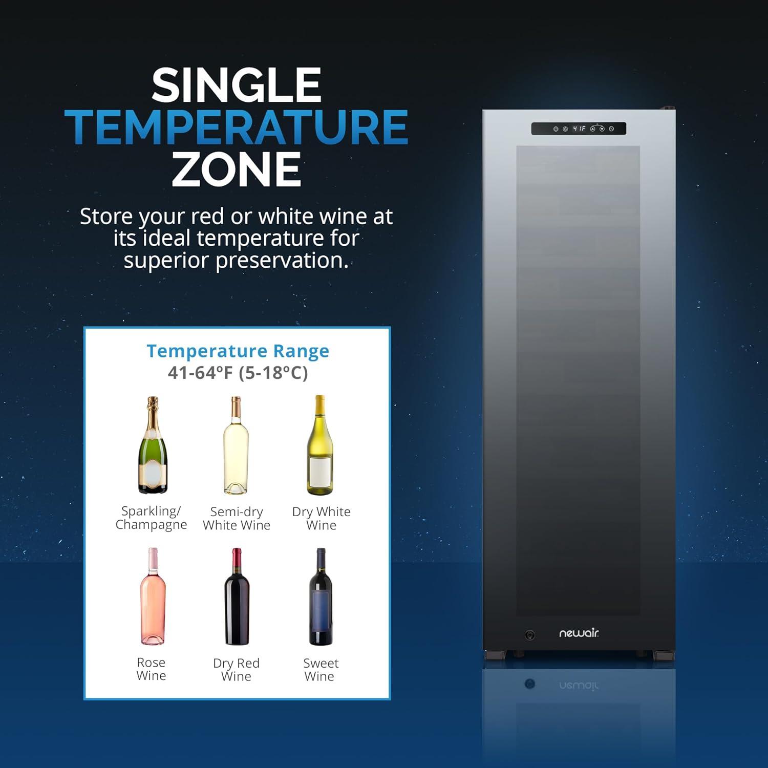image:imageNewAir 20 Wine Fridge for 51 Bottles BuiltIn or Freestanding Wine Cooler Refrigerator with Glass Door Mirrored DoublePane Design Compressor Cooling amp Adjustable Shelves Black62 Bottle