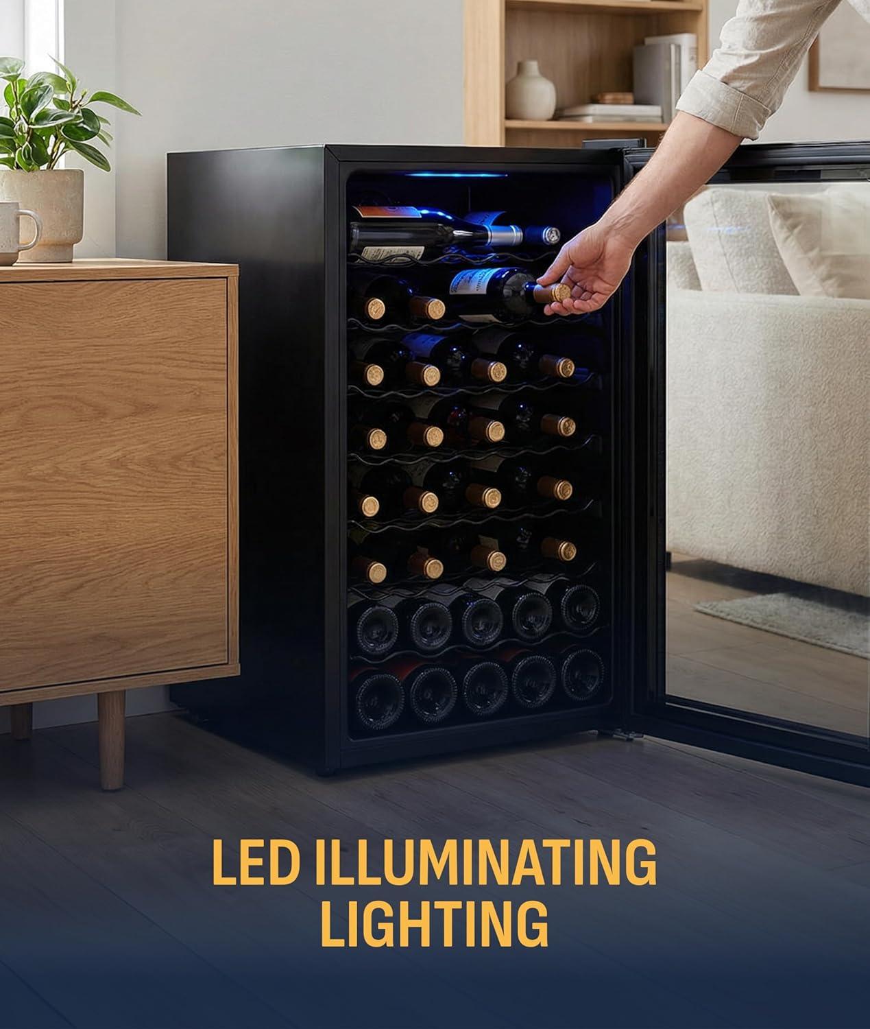 image:imageNewAir 20 Wine Fridge for 51 Bottles BuiltIn or Freestanding Wine Cooler Refrigerator with Glass Door Mirrored DoublePane Design Compressor Cooling amp Adjustable Shelves Black51 Bottle