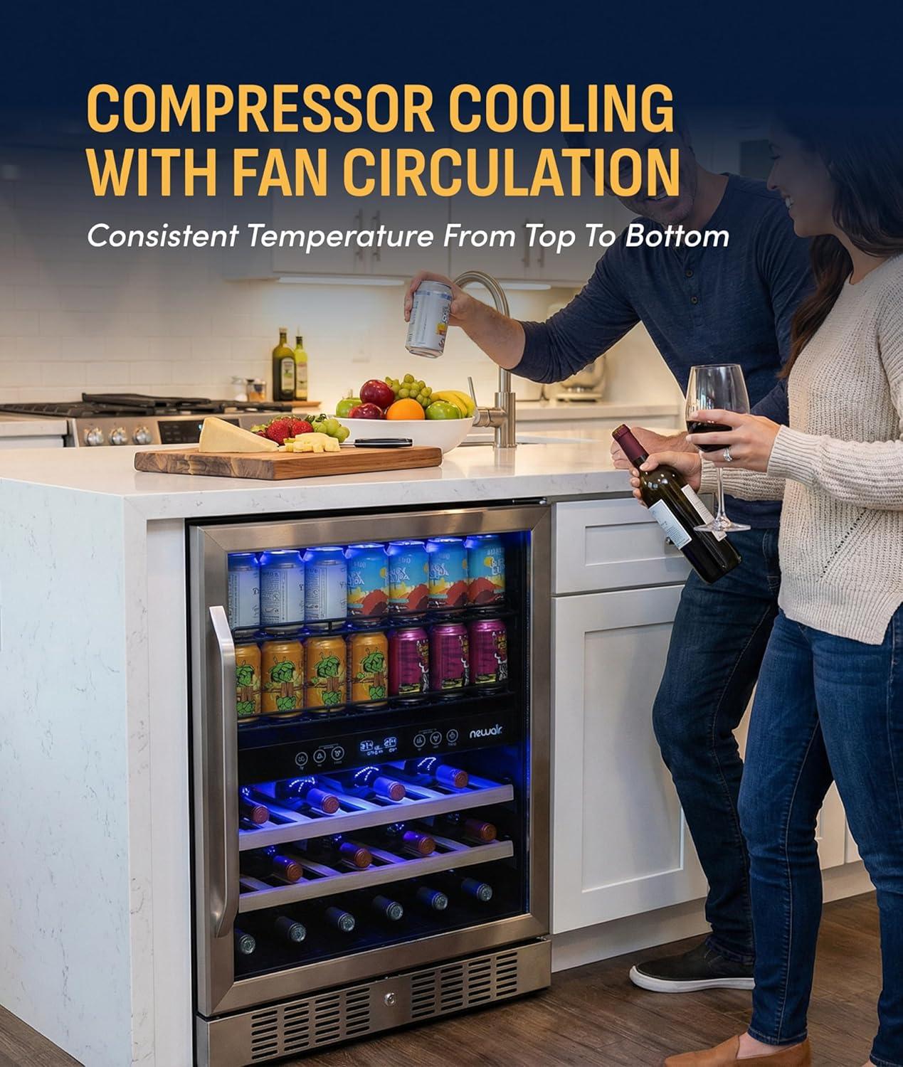 image:imageNewAir 24 Single Zone Beverage amp Wine Fridge Beverage amp Wine Refrigerator for 49 Bottles or 179 Cans Freestanding or BuiltIn Under Counter Mini Fridge for Beer Wine amp Soda Stainless Steel20 Bottles 70 Cans