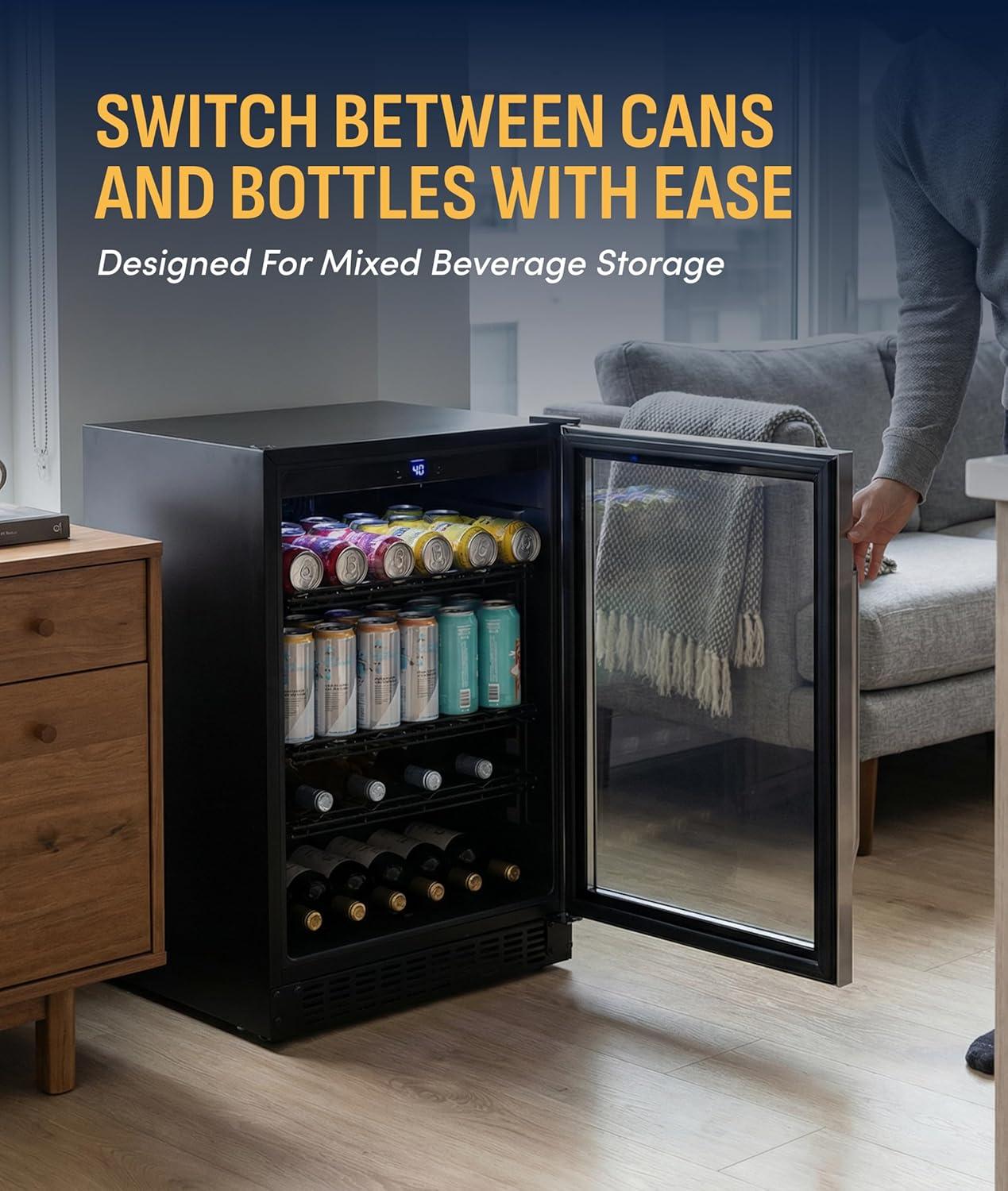 image:imageNewAir 24 Single Zone Beverage amp Wine Fridge Beverage amp Wine Refrigerator for 49 Bottles or 179 Cans Freestanding or BuiltIn Under Counter Mini Fridge for Beer Wine amp Soda Stainless Steel49 Bottles or 179 Cans