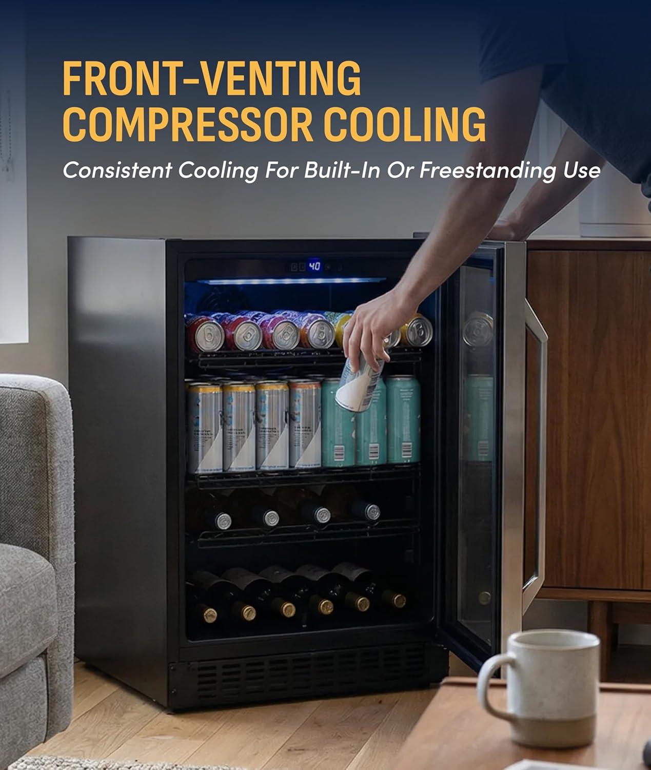 image:imageNewAir 24 Single Zone Beverage amp Wine Fridge Beverage amp Wine Refrigerator for 49 Bottles or 179 Cans Freestanding or BuiltIn Under Counter Mini Fridge for Beer Wine amp Soda Stainless Steel49 Bottles or 179 Cans