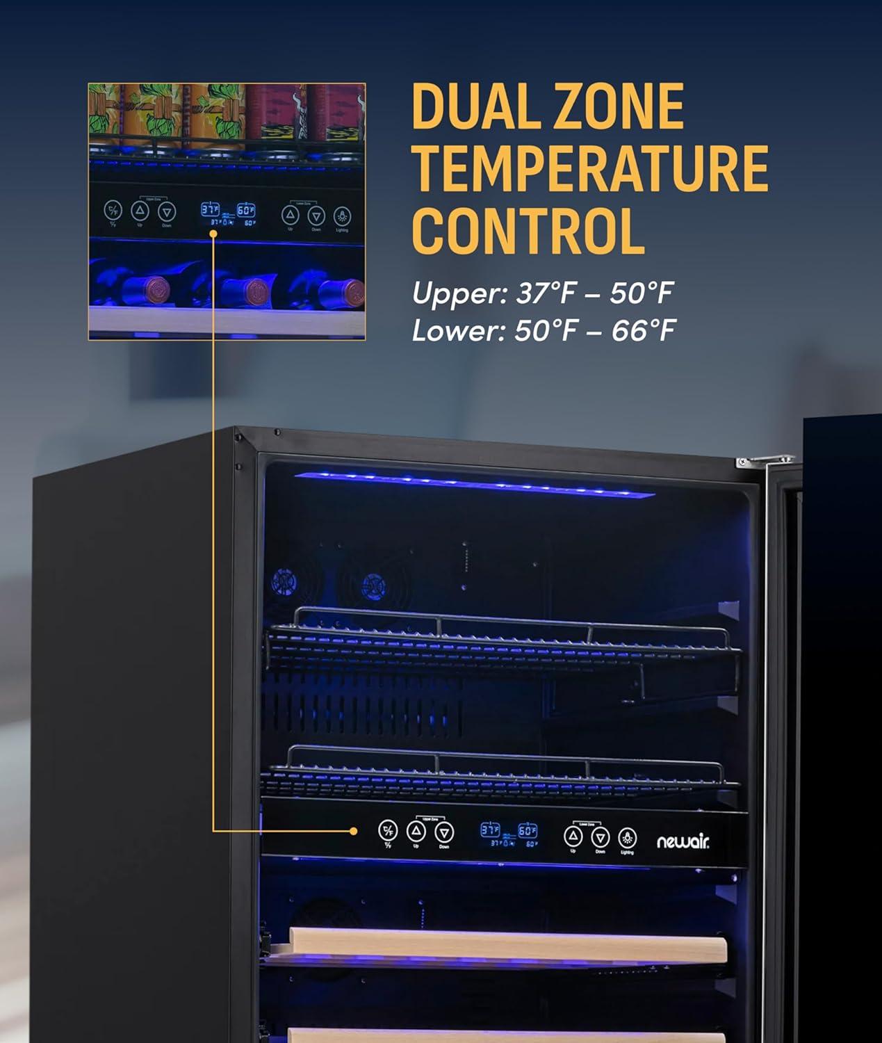 image:imageNewAir 24 Single Zone Beverage amp Wine Fridge Beverage amp Wine Refrigerator for 49 Bottles or 179 Cans Freestanding or BuiltIn Under Counter Mini Fridge for Beer Wine amp Soda Stainless Steel20 Bottles 70 Cans