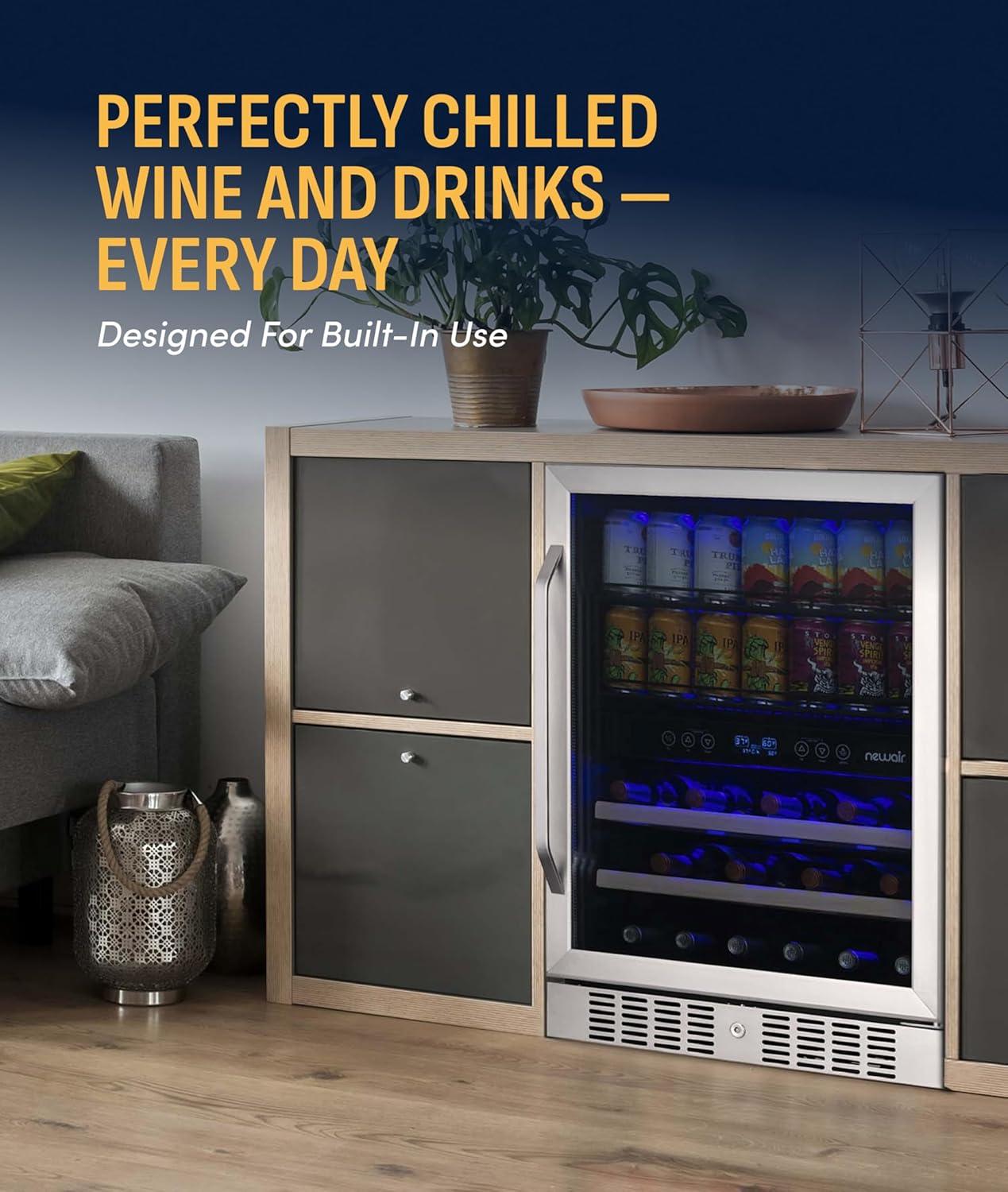 image:imageNewAir 24 Single Zone Beverage amp Wine Fridge Beverage amp Wine Refrigerator for 49 Bottles or 179 Cans Freestanding or BuiltIn Under Counter Mini Fridge for Beer Wine amp Soda Stainless Steel20 Bottles 70 Cans