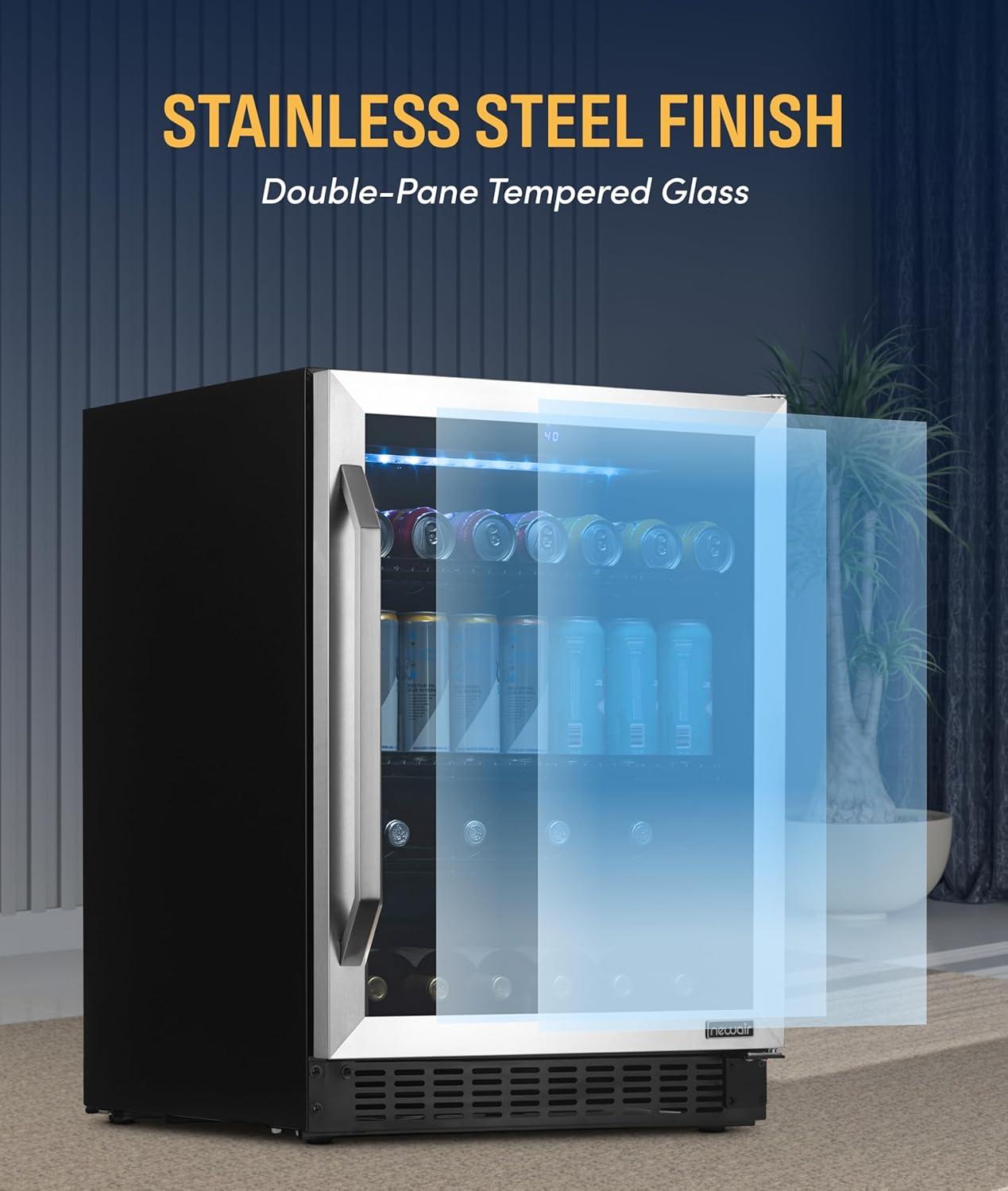 image:imageNewAir 24 Single Zone Beverage amp Wine Fridge Beverage amp Wine Refrigerator for 49 Bottles or 179 Cans Freestanding or BuiltIn Under Counter Mini Fridge for Beer Wine amp Soda Stainless Steel49 Bottles or 179 Cans