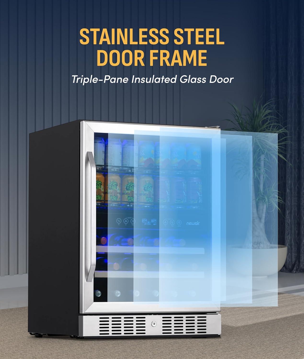 image:imageNewAir 24 Single Zone Beverage amp Wine Fridge Beverage amp Wine Refrigerator for 49 Bottles or 179 Cans Freestanding or BuiltIn Under Counter Mini Fridge for Beer Wine amp Soda Stainless Steel20 Bottles 70 Cans